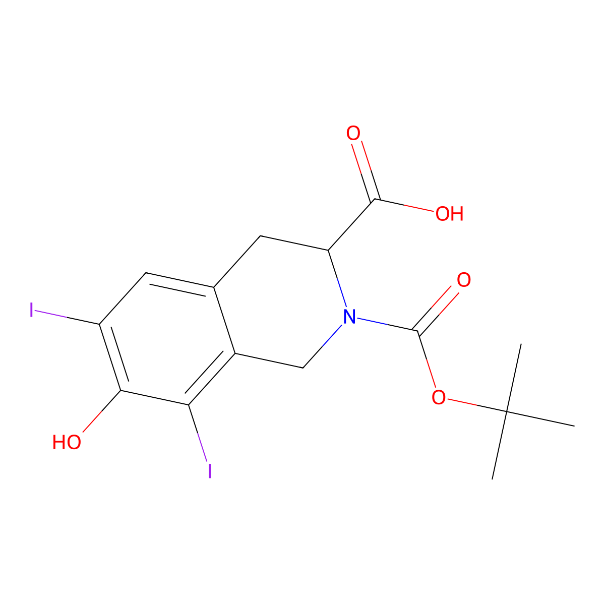 2-(Tert-butoxycarbonyl)-7-hydroxy-6,8-diiodo-1,2,3,4-tetrahydroisoquinoline-3-carboxylic acid molecular structure, CAS 142335-41-9
