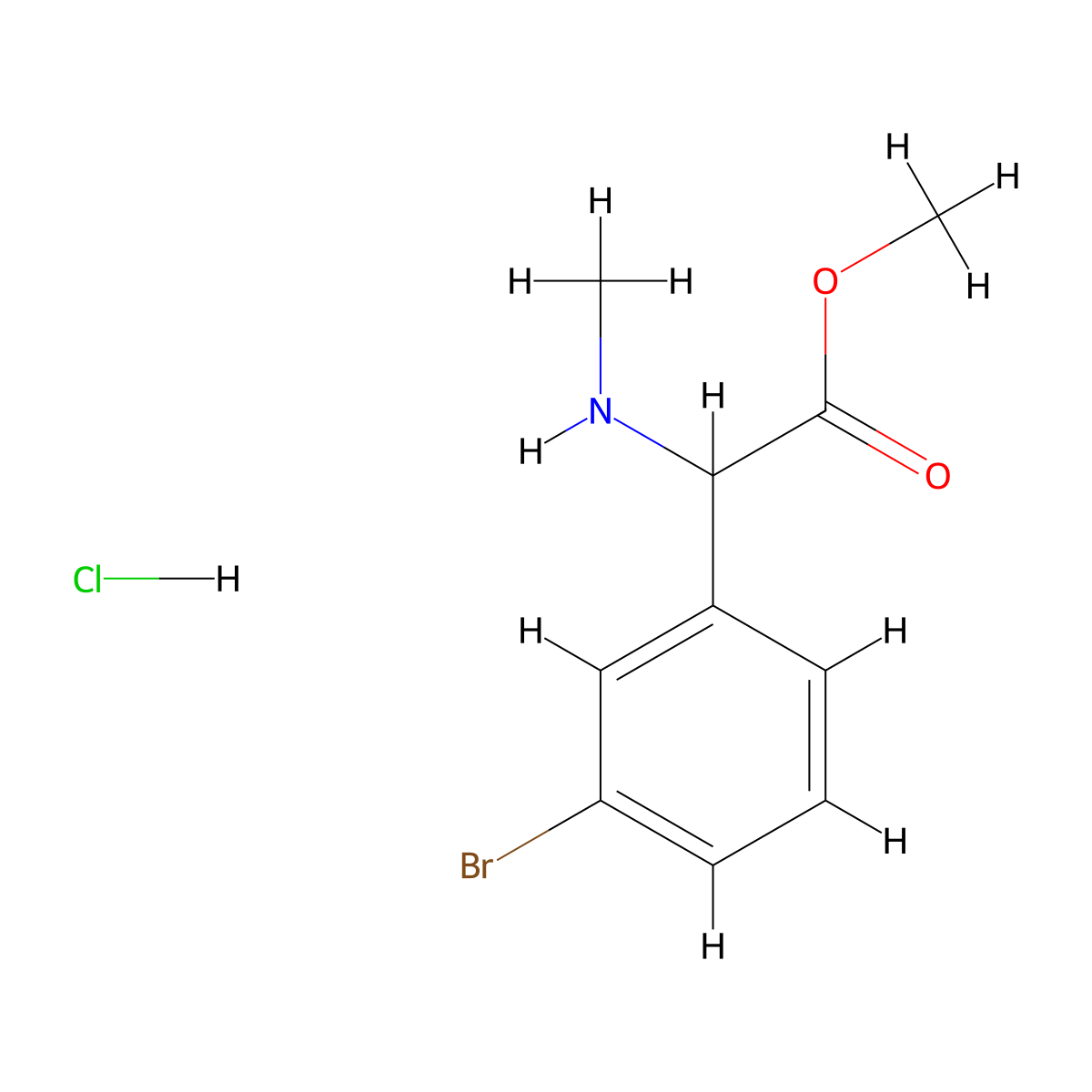 Methyl 2-(3-bromophenyl)-2-(methylamino)acetate hydrochloride molecular structure, CAS 1423358-94-4