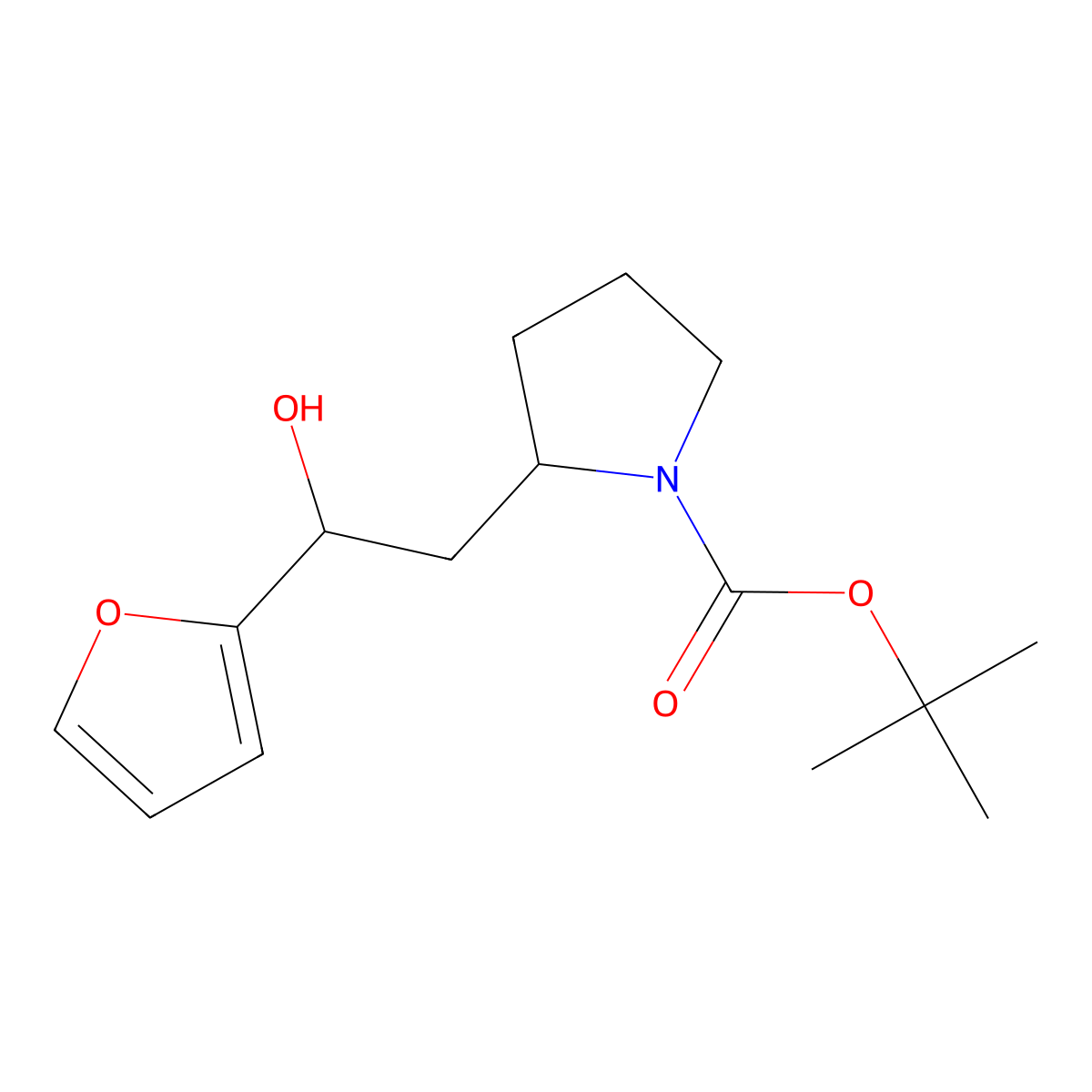 Tert-butyl 2-[2-(furan-2-yl)-2-hydroxyethyl]pyrrolidine-1-carboxylate molecular structure, CAS 1423396-23-9