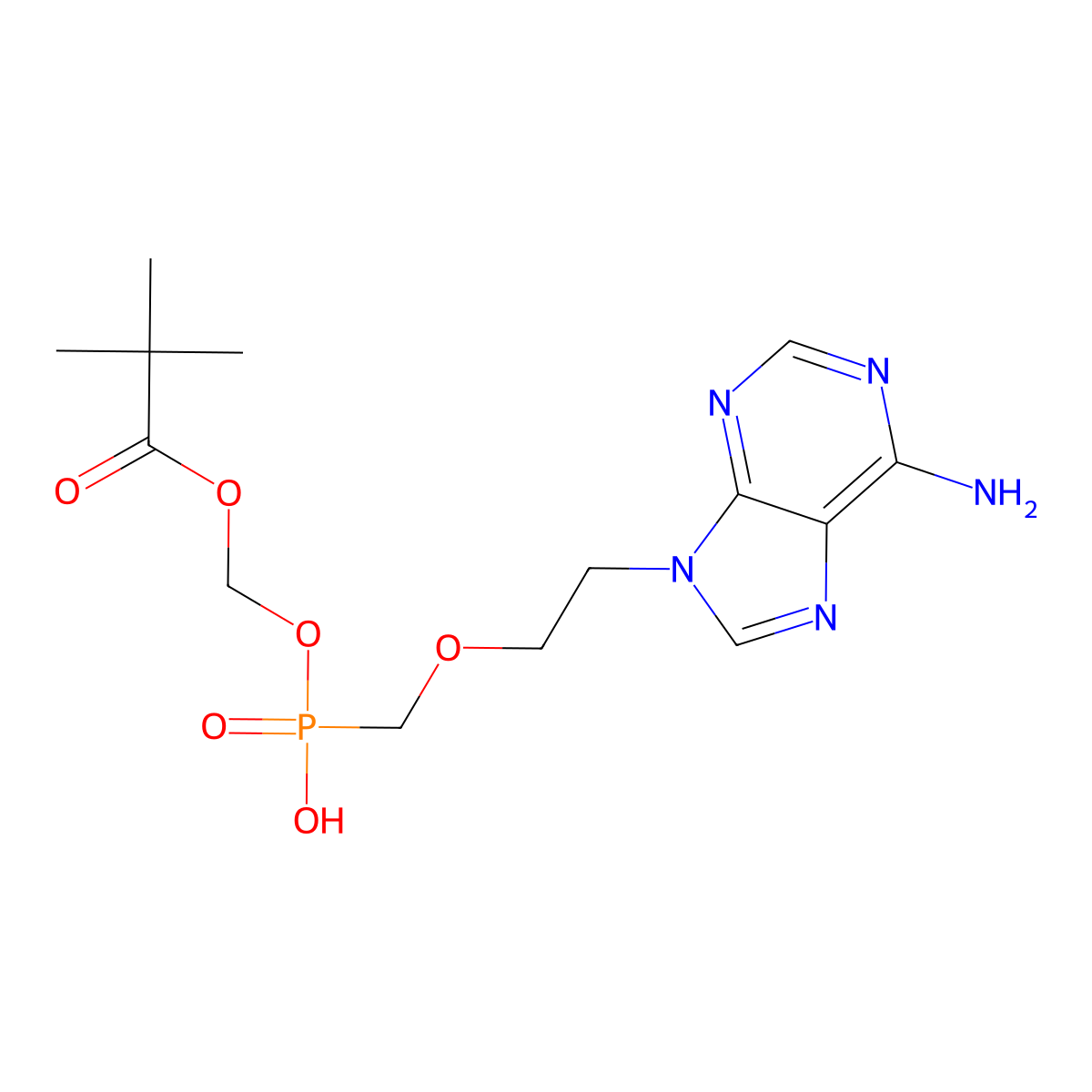 ((((2-(6-Amino-9H-purin-9-yl)ethoxy)methyl)(hydroxy)phosphoryl)oxy)methyl pivalate molecular structure, CAS 142341-05-7