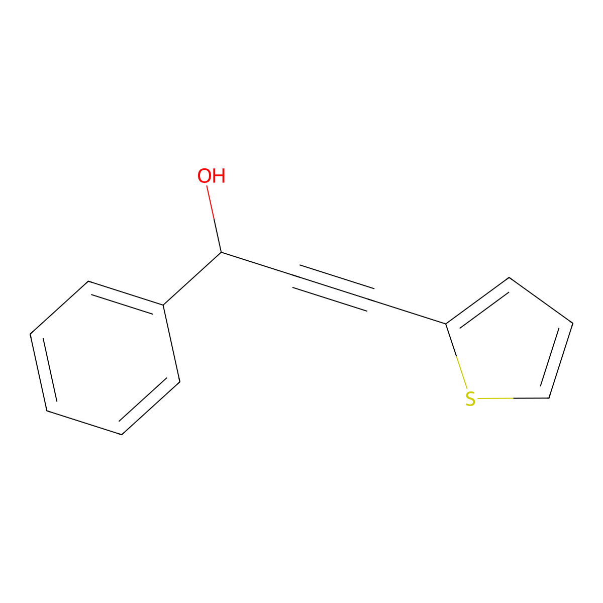 1-Phenyl-3-(2-thienyl)-2-propyn-1-ol molecular structure, CAS 142354-55-0