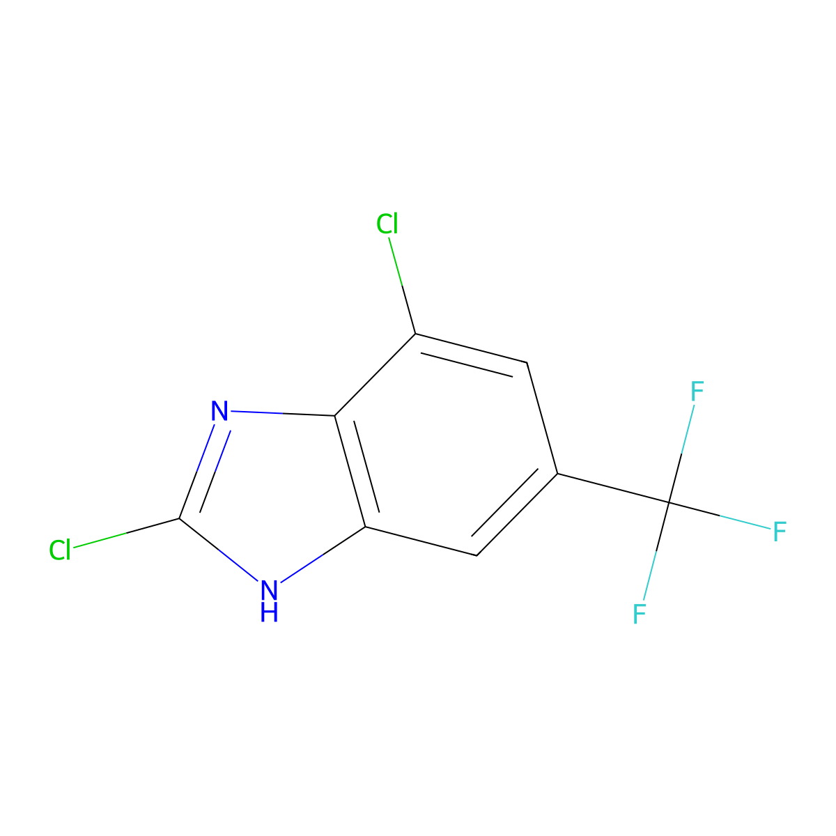 1H-Benzimidazole, 2,7-dichloro-5-(trifluoromethyl)- molecular structure, CAS 142356-73-8