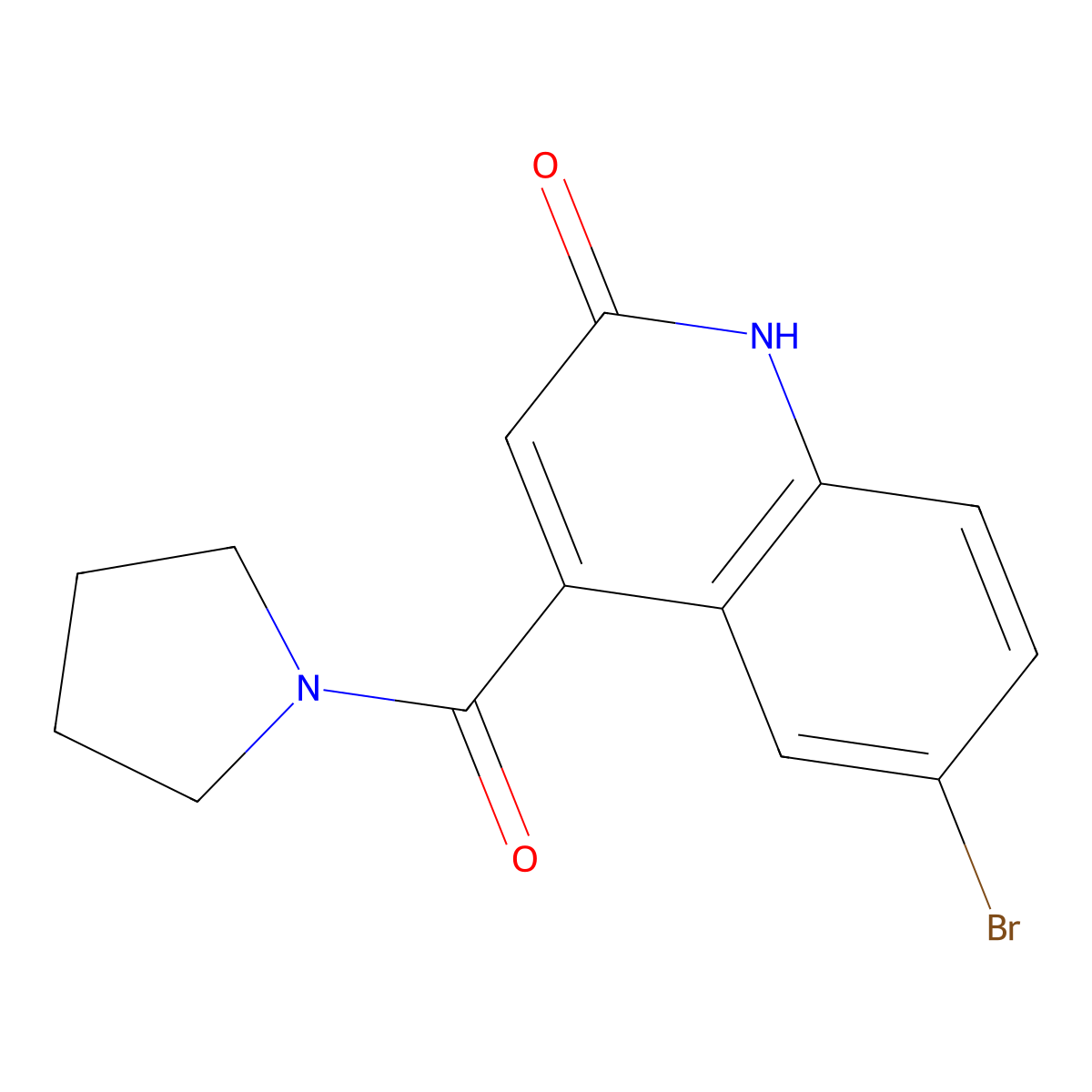 6-bromo-4-(pyrrolidin-1-ylcarbonyl)quinolin-2(1H)-one molecular structure, CAS 1423604-82-3