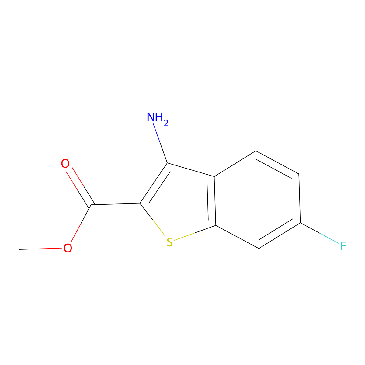 Methyl 3-amino-6-fluoro-1-benzothiophene-2-carboxylate molecular structure, CAS 142363-99-3