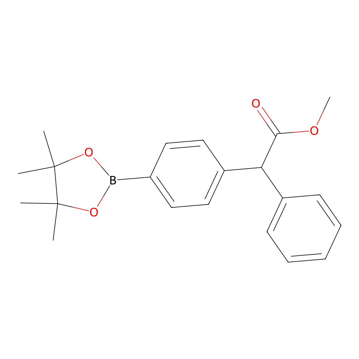 Methyl 2-phenyl-2-(4-(4,4,5,5-tetramethyl-1,3,2-dioxaborolan-2-yl)phenyl)acetate molecular structure, CAS 1423700-11-1