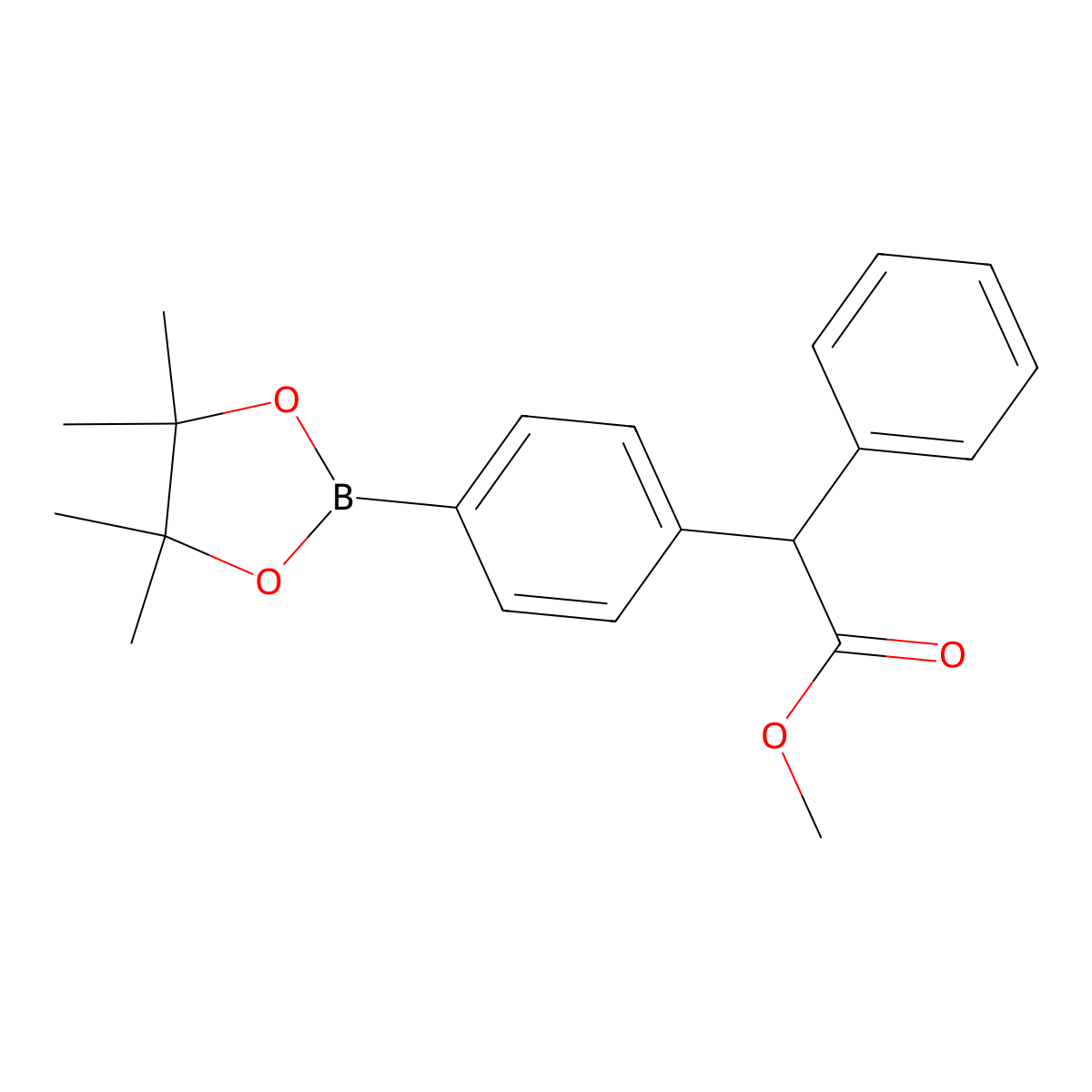 Methyl 2-phenyl-2-(4-(4,4,5,5-tetramethyl-1,3,2-dioxaborolan-2-yl)phenyl)acetate molecular structure, CAS 1423700-11-1