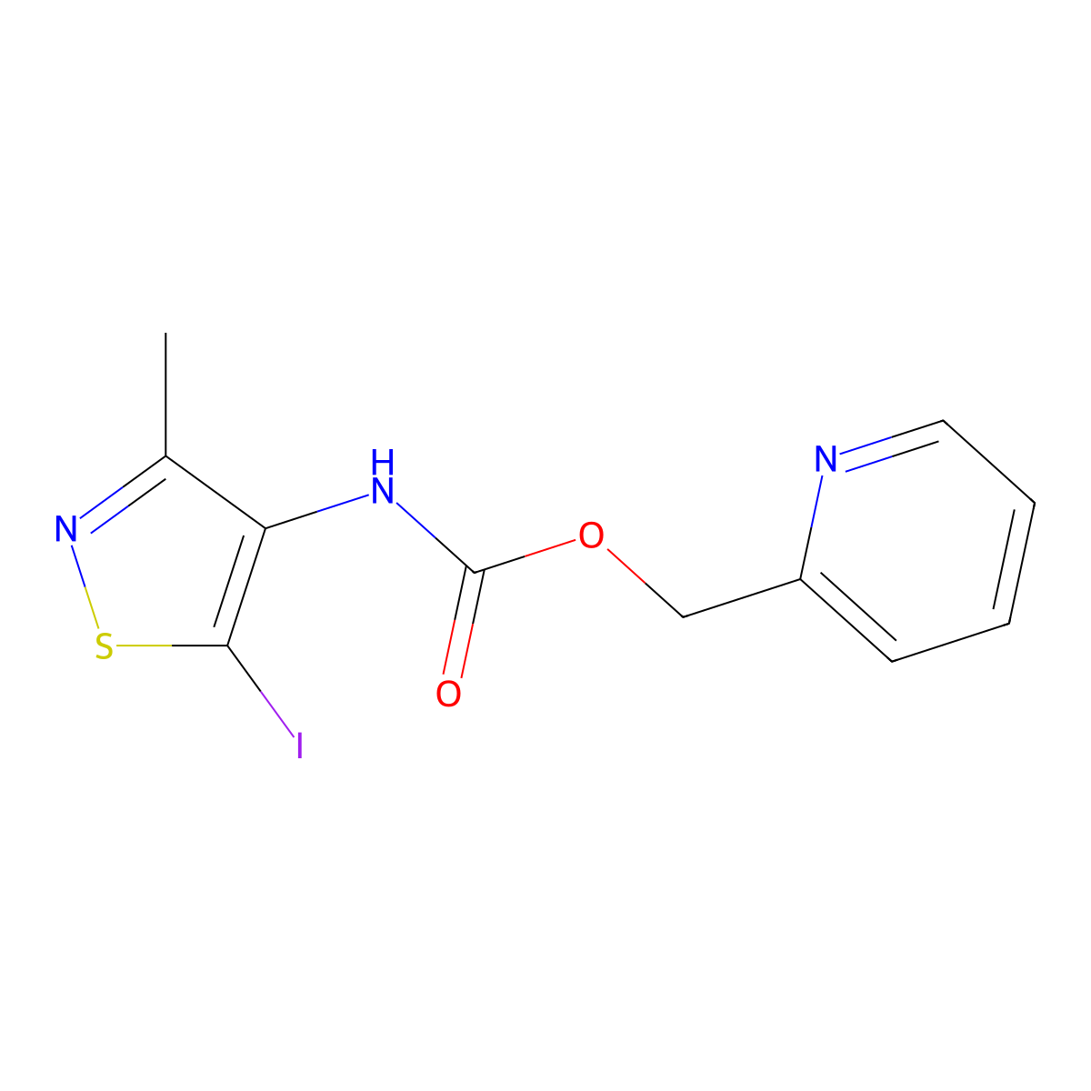 Pyridin-2-ylmethyl (5-iodo-3-methylisothiazol-4-yl)carbamate molecular structure, CAS 1423701-94-3