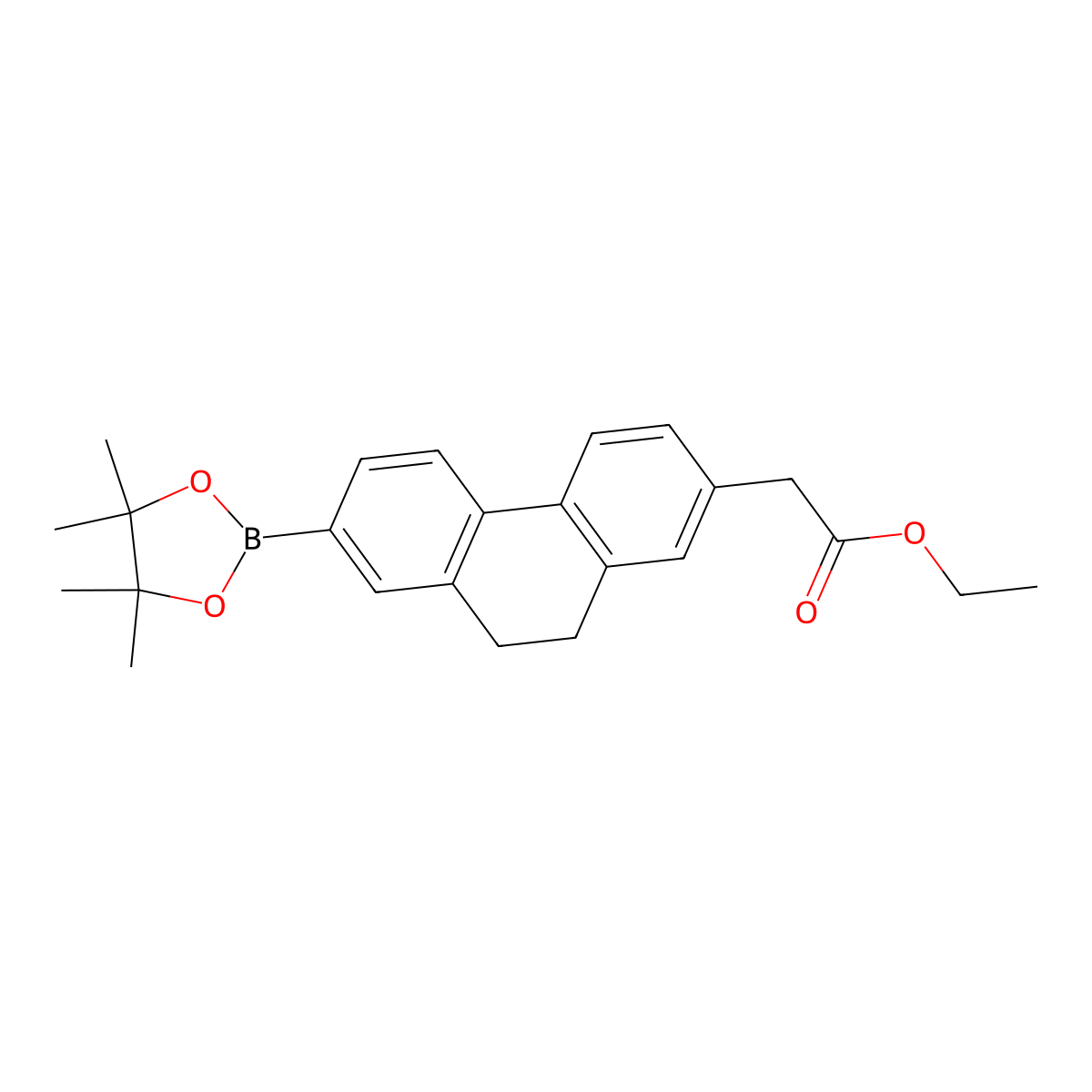 Ethyl 2-(7-(4,4,5,5-tetramethyl-1,3,2-dioxaborolan-2-yl)-9,10-dihydrophenanthren-2-yl)acetate molecular structure, CAS 1423702-47-9