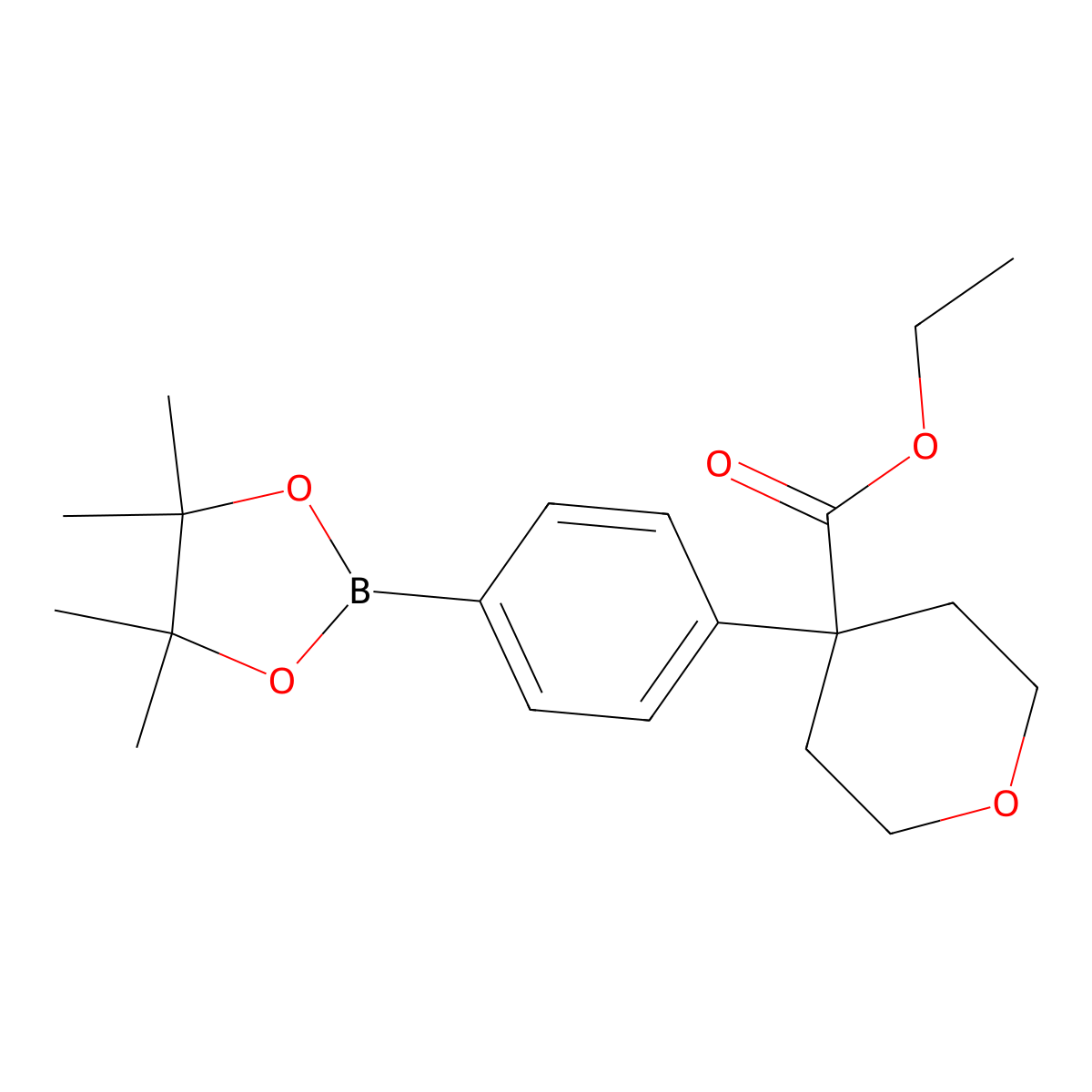 Ethyl 4-(4-(4,4,5,5-tetramethyl-1,3,2-dioxaborolan-2-yl)phenyl)tetrahydro-2H-pyran-4-carboxylate molecular structure, CAS 1423702-59-3