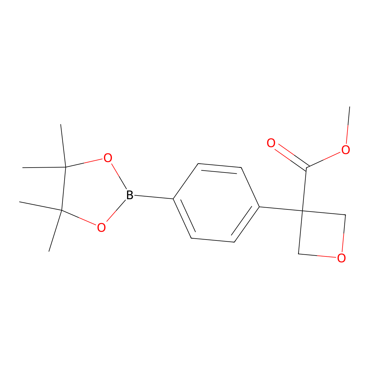 Methyl 3-[4-(4,4,5,5-tetramethyl-1,3,2-dioxaborolan-2-yl)phenyl]oxetane-3-carboxylate molecular structure, CAS 1423702-68-4