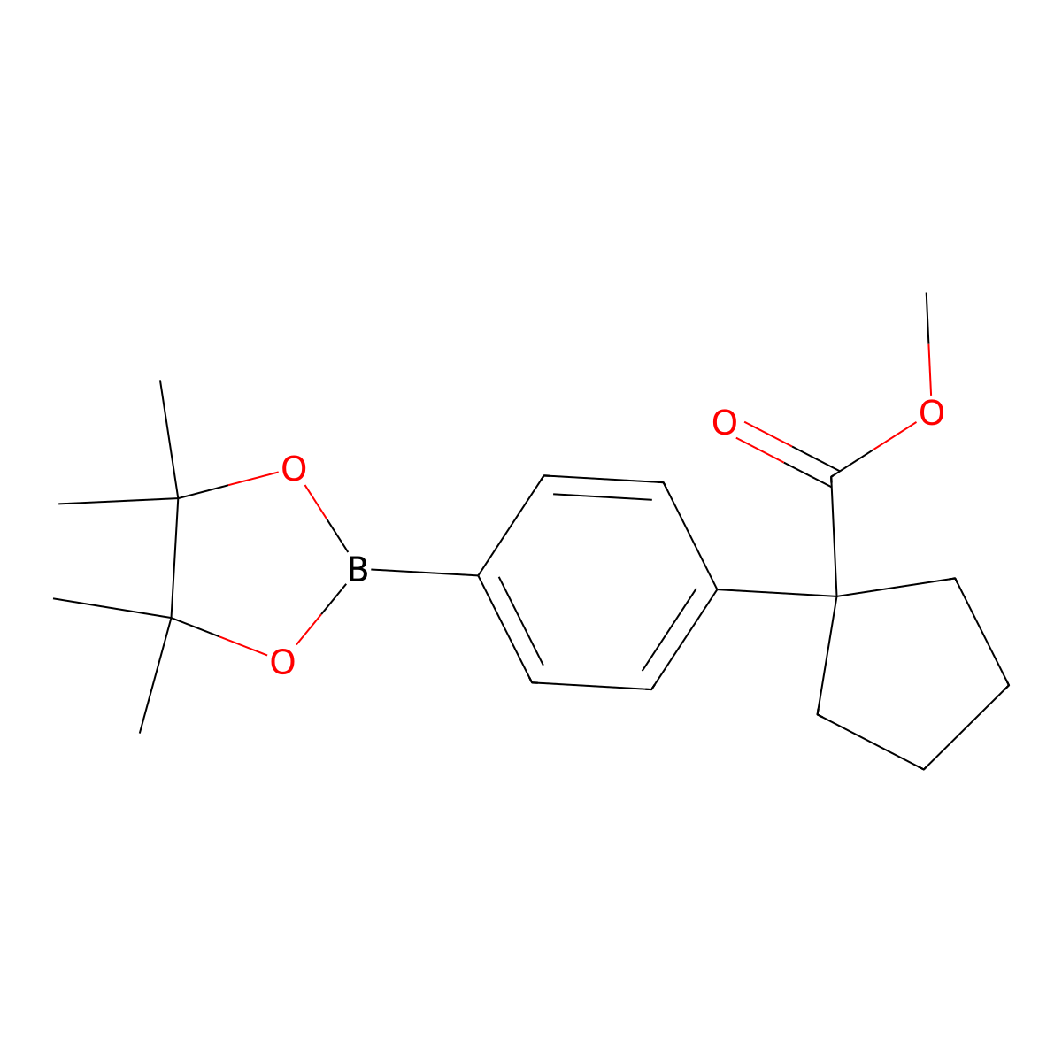 Methyl 1-(4-(4,4,5,5-tetramethyl-1,3,2-dioxaborolan-2-yl)phenyl)cyclopentanecarboxylate molecular structure, CAS 1423704-72-6