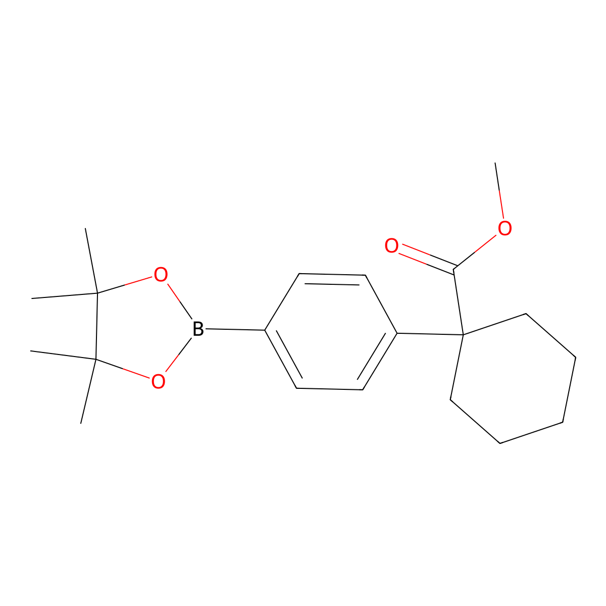 Methyl 1-[4-(4,4,5,5-tetramethyl-1,3,2-dioxaborolan-2-yl)phenyl]cyclohexanecarboxylate molecular structure, CAS 1423704-78-2