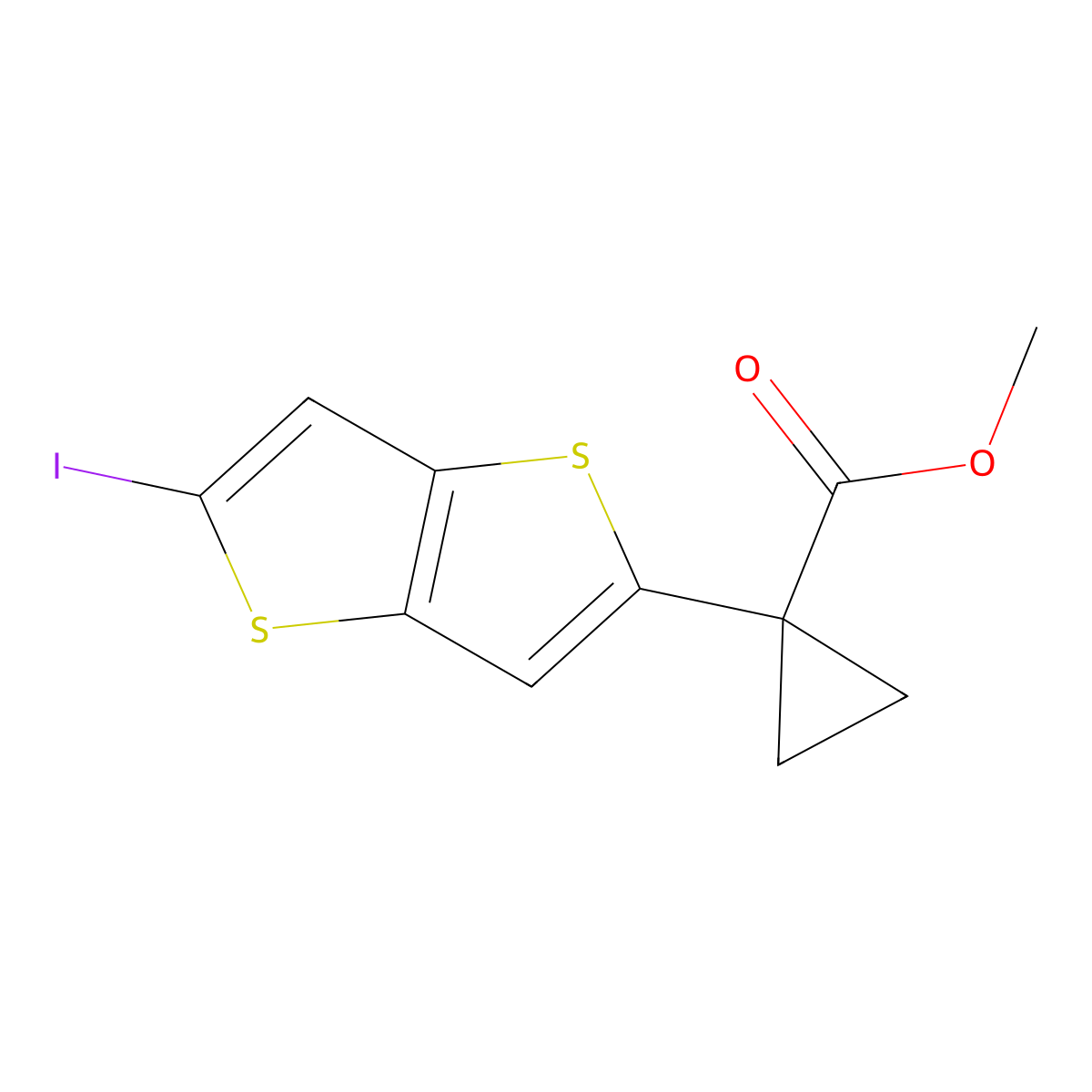 Methyl 1-(5-iodothieno[3,2-B]thiophen-2-YL)cyclopropane-1-carboxylate molecular structure, CAS 1423707-58-7