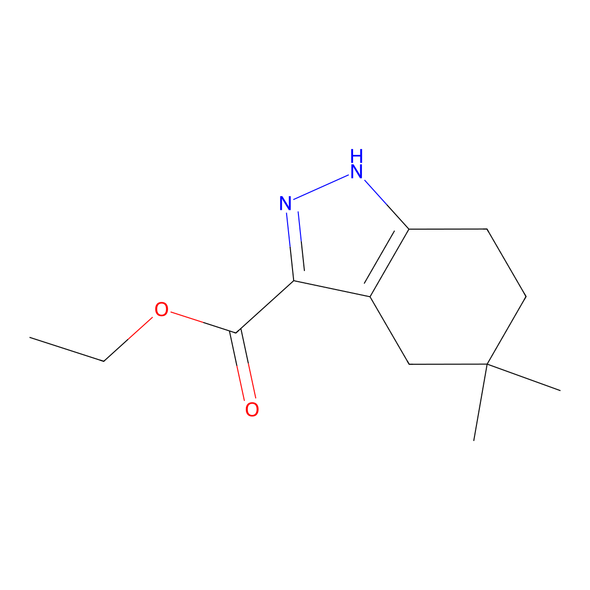 Ethyl 5,5-dimethyl-4,5,6,7-tetrahydro-1H-indazole-3-carboxylate molecular structure, CAS 1423716-55-5