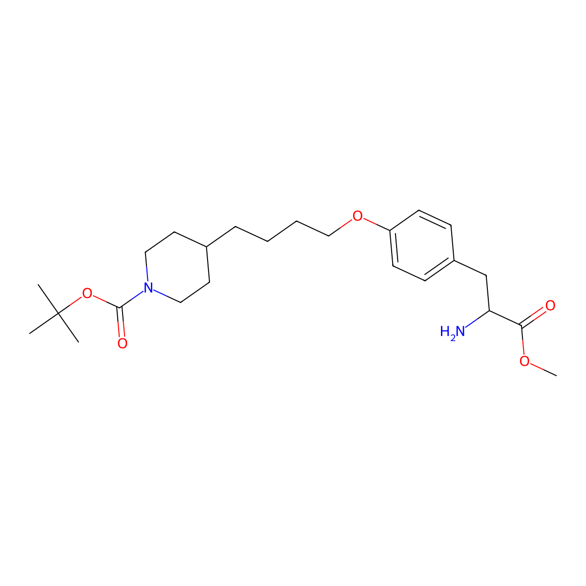 (S)-tert-Butyl 4-(4-(4-(2-amino-3-methoxy-3-oxopropyl)phenoxy)butyl)piperidine-1-carboxylate molecular structure, CAS 142373-57-7