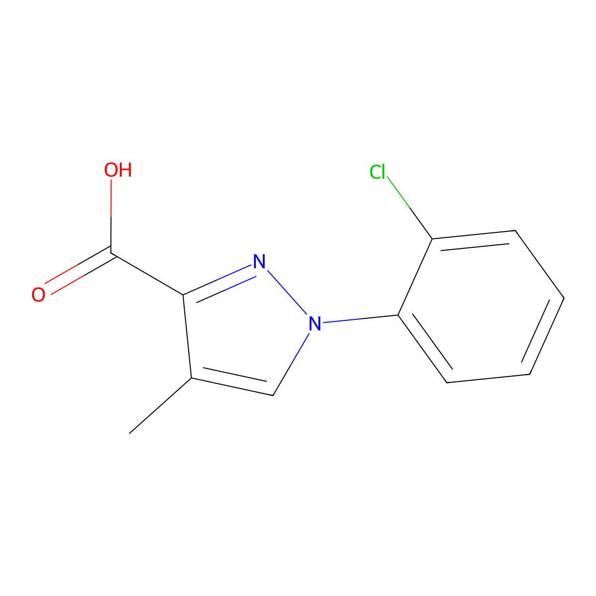 1-(2-chlorophenyl)-4-methyl-1H-pyrazole-3-carboxylic acid molecular structure, CAS 1423734-30-8