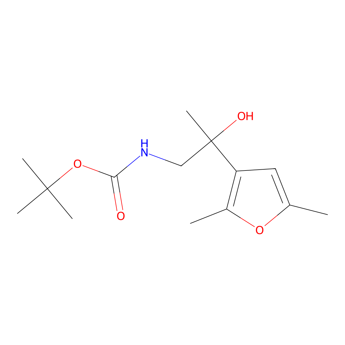tert-butyl N-[2-(2,5-dimethylfuran-3-yl)-2-hydroxypropyl]carbamate molecular structure, CAS 1423750-43-9