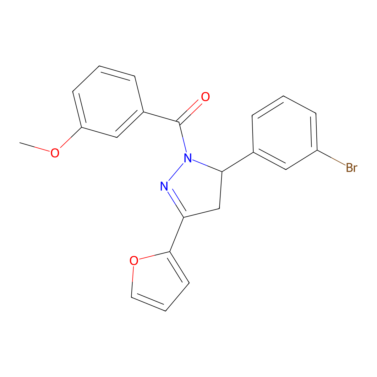 5-(3-bromophenyl)-3-(furan-2-yl)-1-(3-methoxybenzoyl)-4,5-dihydro-1H-pyrazole molecular structure, CAS 1423757-11-2