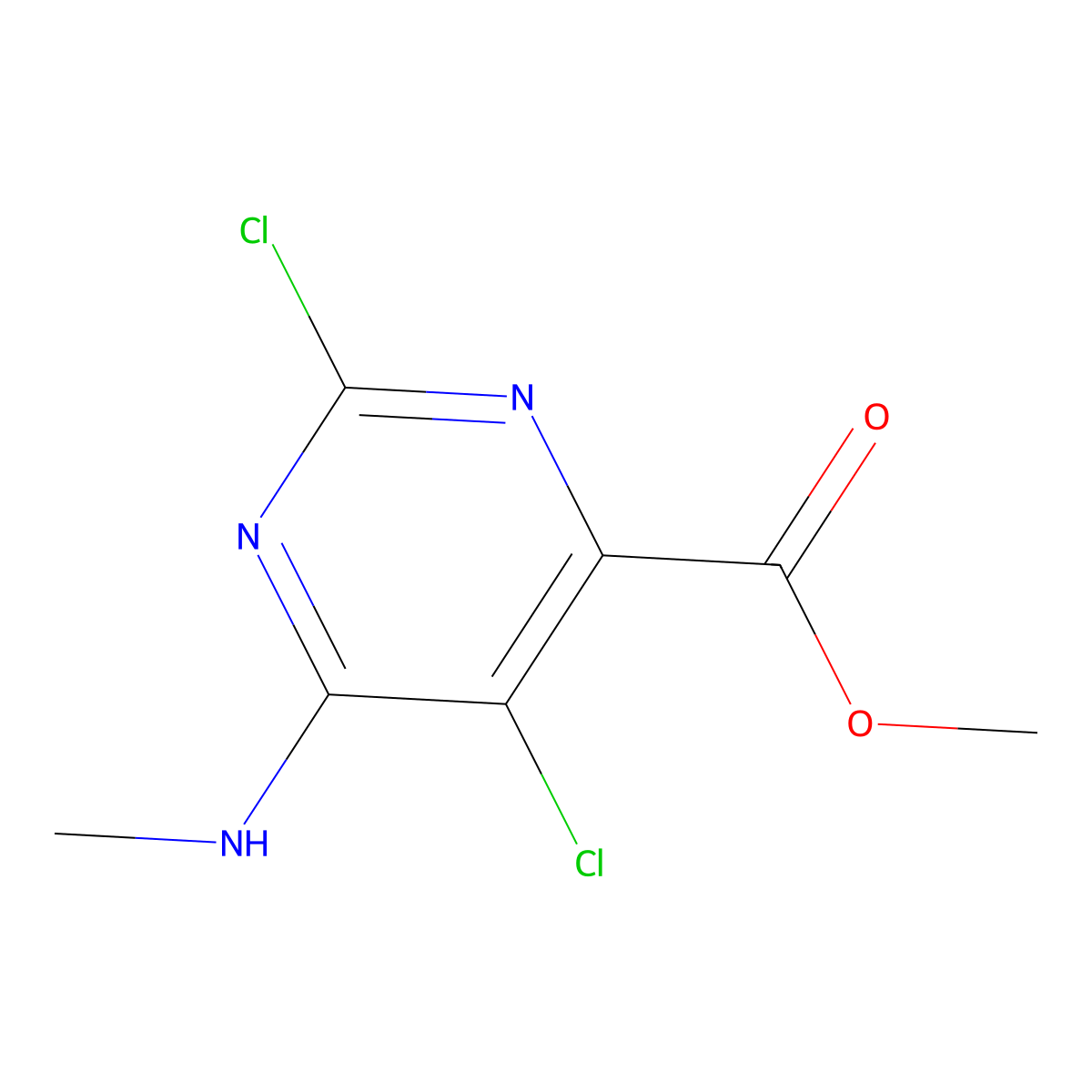 Methyl 2,5-dichloro-6-(methylamino)pyrimidine-4-carboxylate molecular structure, CAS 1423757-79-2