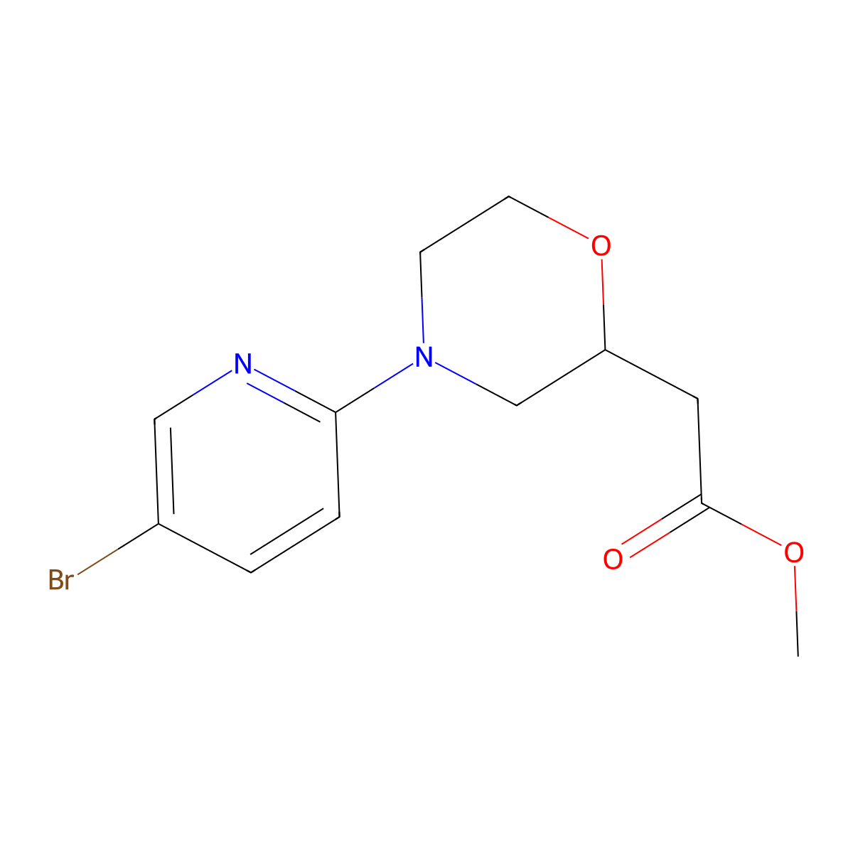 Methyl 2-[4-(5-bromopyridin-2-yl)morpholin-2-yl]acetate molecular structure, CAS 1423882-25-0