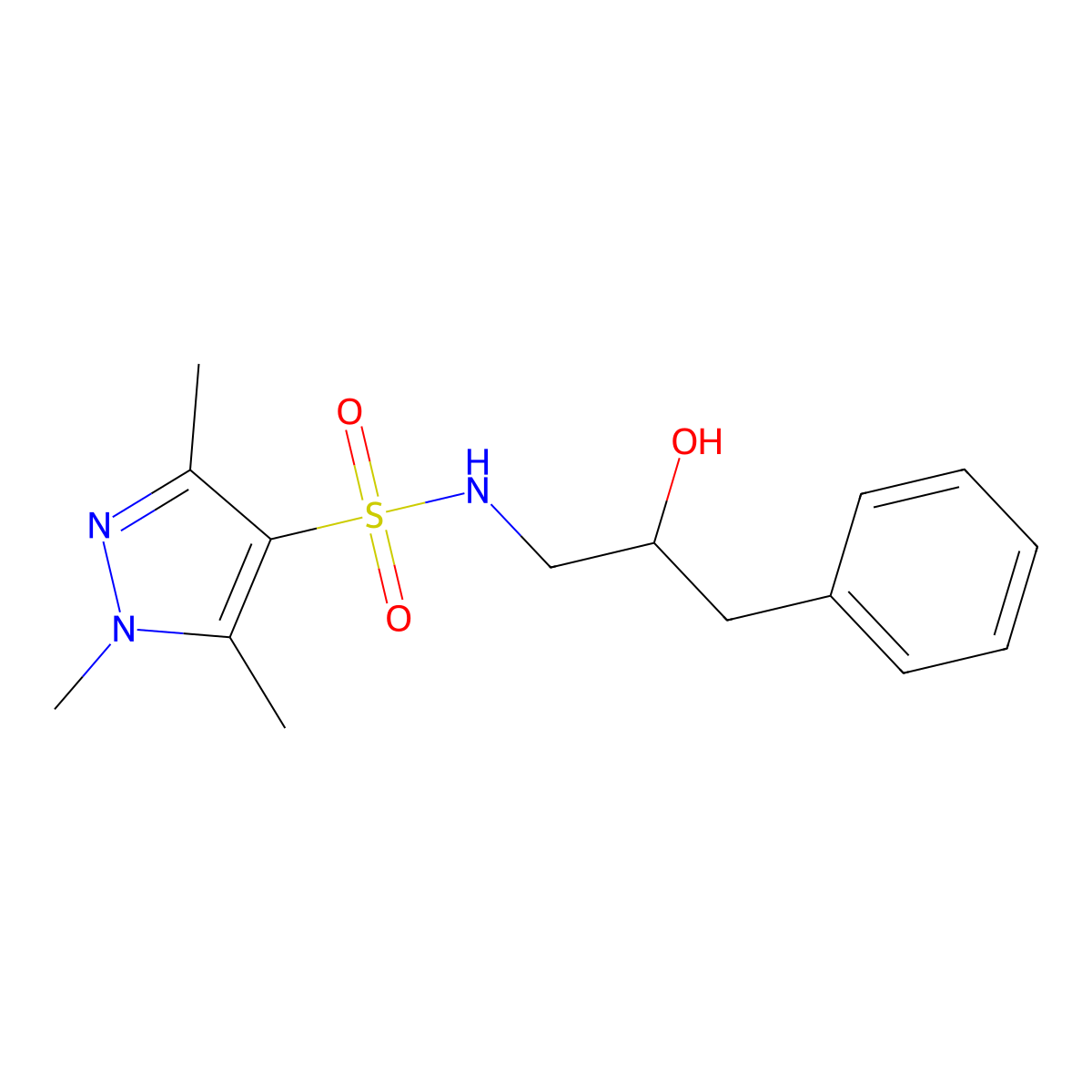 N-(2-hydroxy-3-phenylpropyl)-1,3,5-trimethyl-1H-pyrazole-4-sulfonamide molecular structure, CAS 1423995-33-8