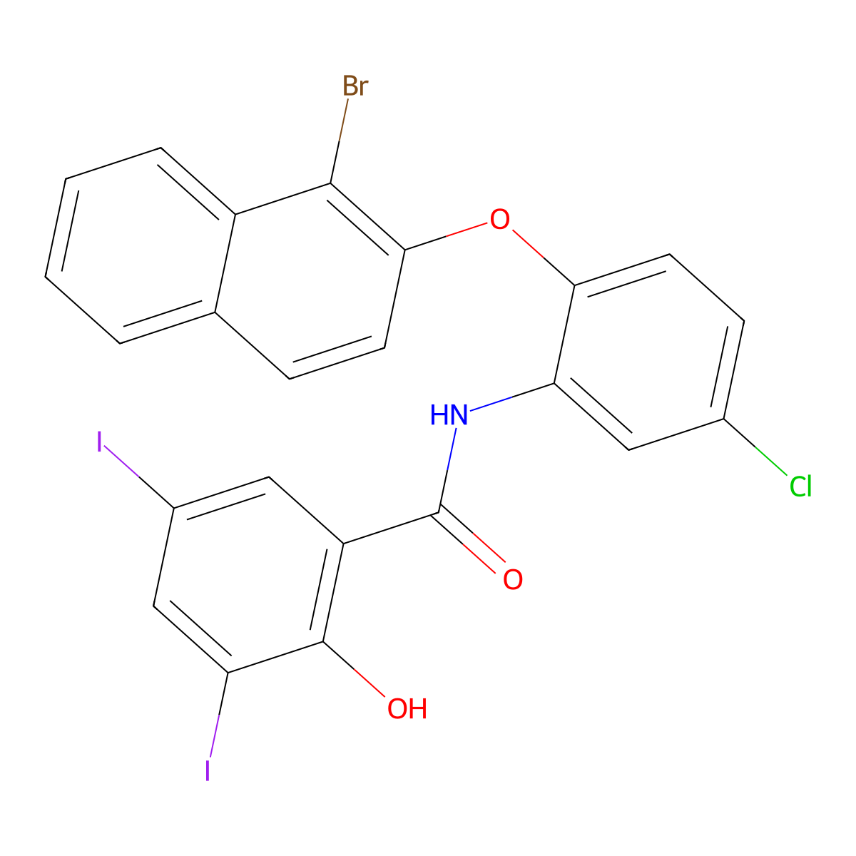 N-[2-(1-bromonaphthalen-2-yl)oxy-5-chlorophenyl]-2-hydroxy-3,5-diiodobenzamide molecular structure, CAS 142402-84-4