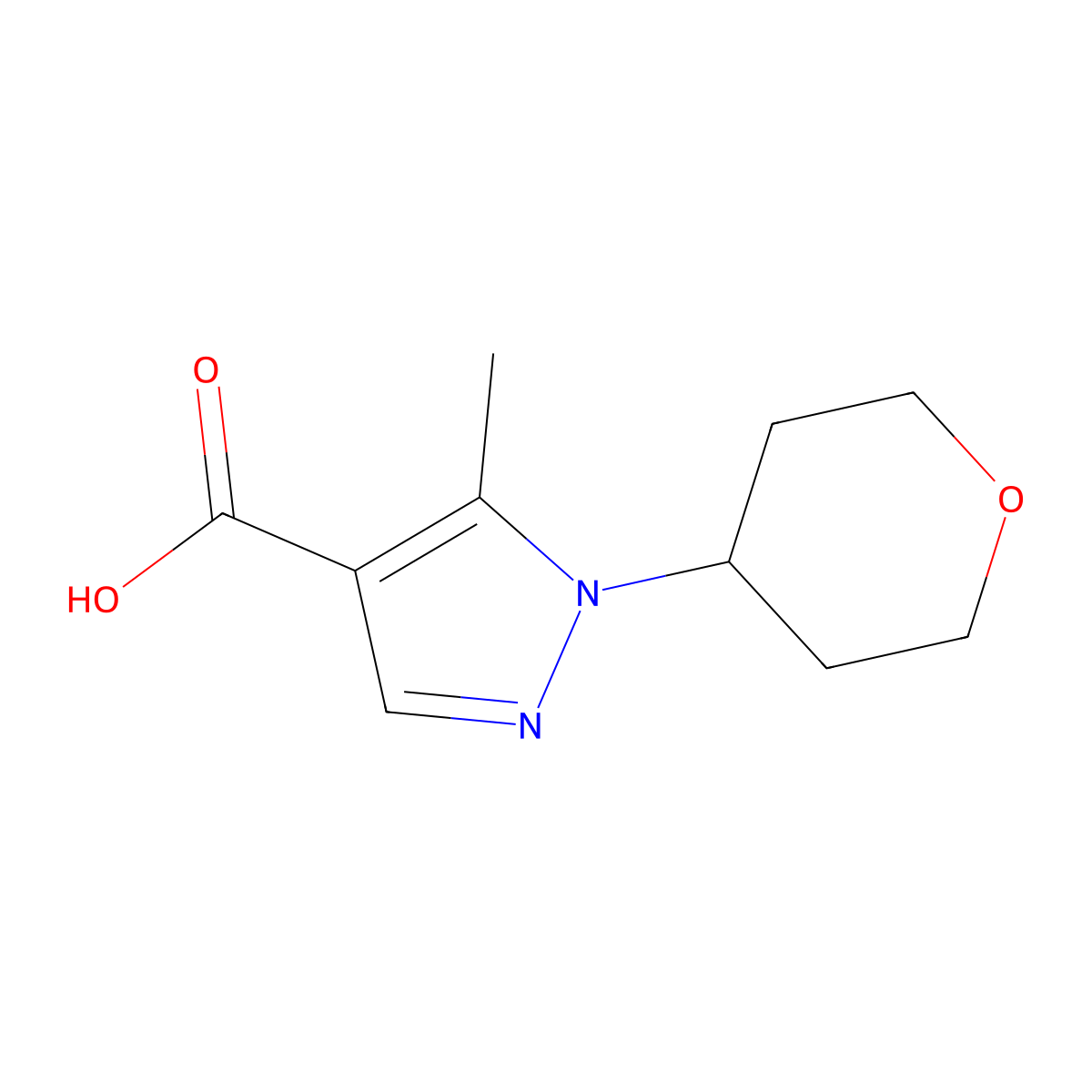 5-methyl-1-(oxan-4-yl)-1H-pyrazole-4-carboxylic acid molecular structure, CAS 1424188-16-8
