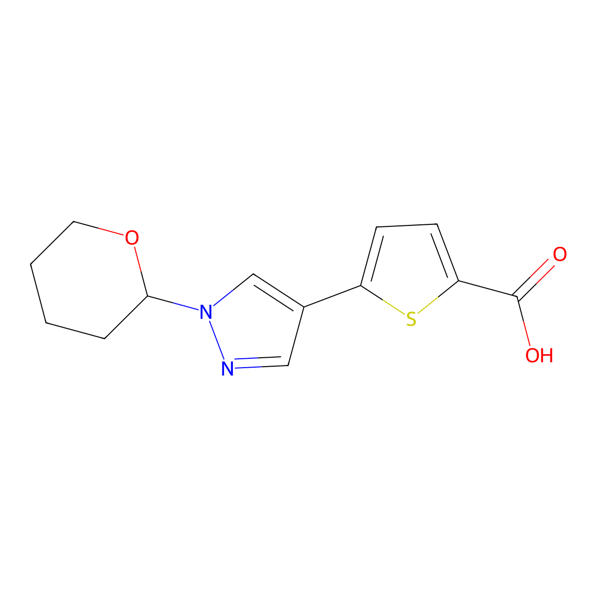 5-[1-(Oxan-2-yl)pyrazol-4-yl]thiophene-2-carboxylicacid molecular structure, CAS 1424299-46-6