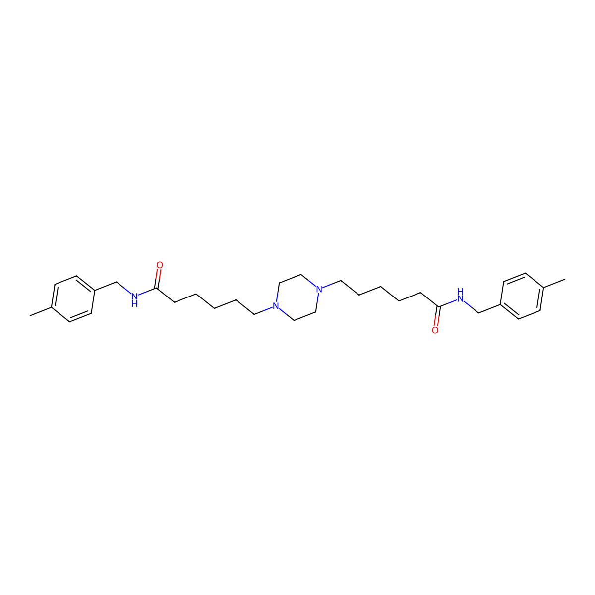 N-[(4-methylphenyl)methyl]-6-[4-(5-{[(4-methylphenyl)methyl]carbamoyl}pentyl)piperazin-1-yl]hexanamide molecular structure, CAS 1424350-54-8