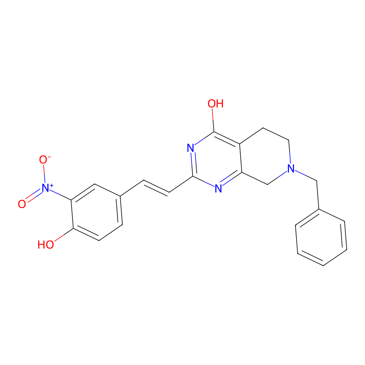7-benzyl-2-[2-(4-hydroxy-3-nitrophenyl)ethenyl]-5H,6H,7H,8H-pyrido[3,4-d]pyrimidin-4-ol molecular structure, CAS 1424357-72-1