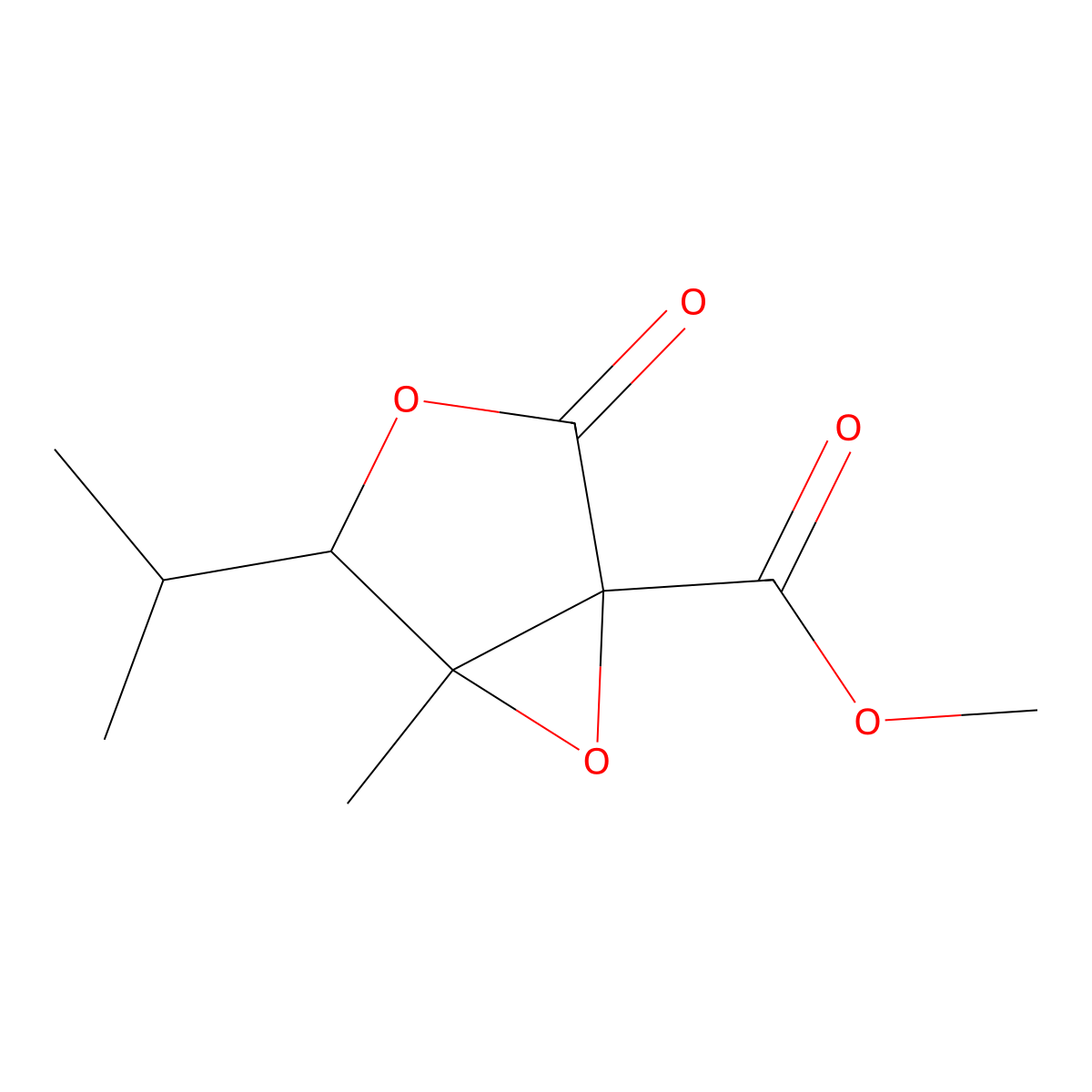 3,4-Epoxy-5-isopropyl-3-(methoxycarbonyl)-4-methyl-gamma-butyrolactone molecular structure, CAS 142438-59-3