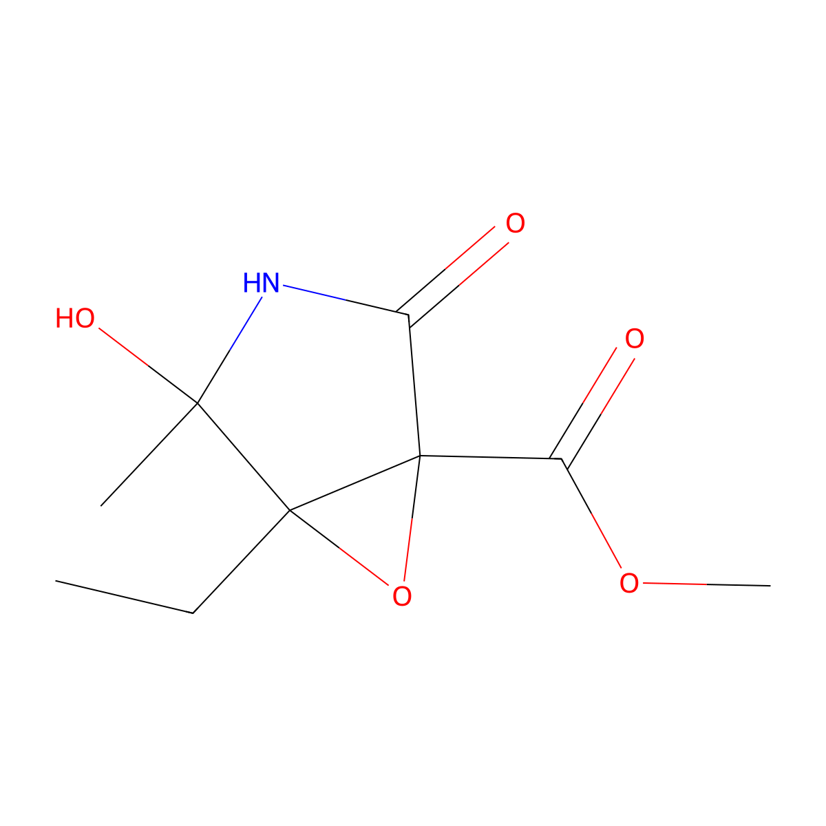 6-Oxa-3-azabicyclo(3.1.0)hexane-1-carboxylic acid, 5-ethyl-4-hydroxy-4-methyl-2-oxo-, methyl ester molecular structure, CAS 142438-63-9