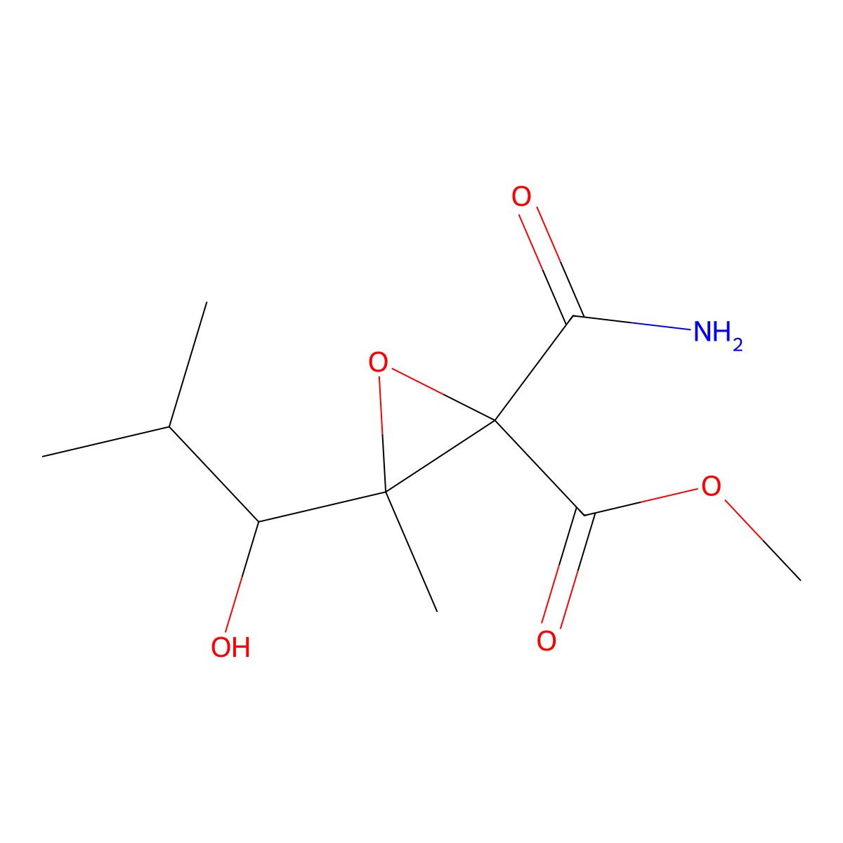 1-Carbamoyl-2,4-dimethyl-1,2-epoxy-3-hydroxy-1-(methoxycarbonyl)pentane molecular structure, CAS 142438-73-1