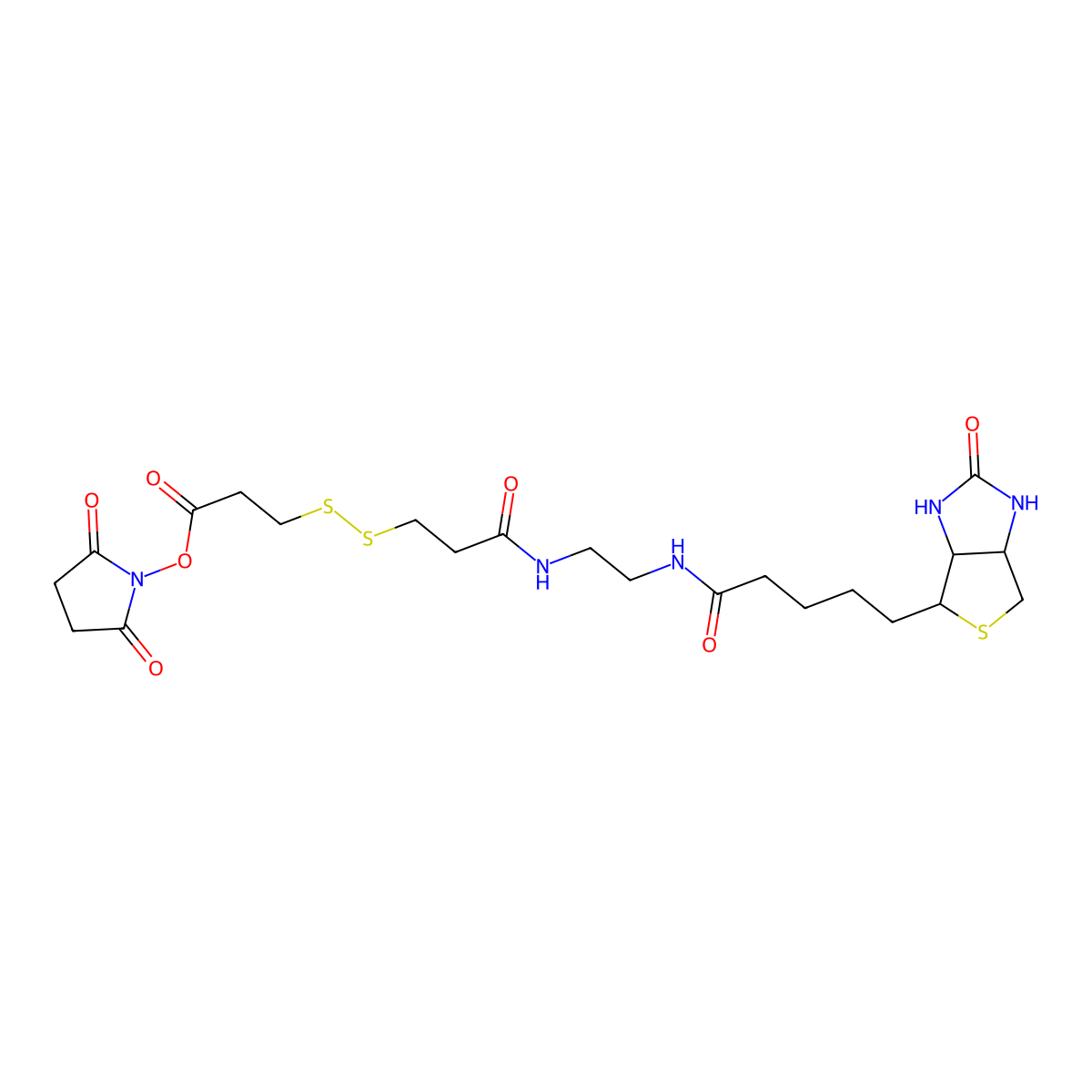 (3aS,4S,6aR)-N-(2-((3-((3-((2,5-Dioxo-1-pyrrolidinyl)oxy)-3-oxopropyl)dithio)-1-oxopropyl)amino)ethyl)hexahydro-2-oxo-1H-thieno(3,4-d)imidazole-4-pentanamide molecular structure, CAS 142439-92-7