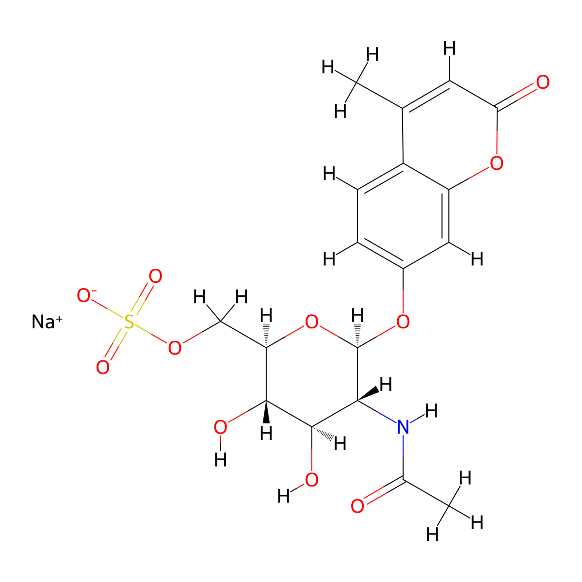 4-Methylumbelliferyl 2-acetamido-2-deoxy-b-D-glucopyranoside 6-sulphate sodium salt molecular structure, CAS 142439-99-4