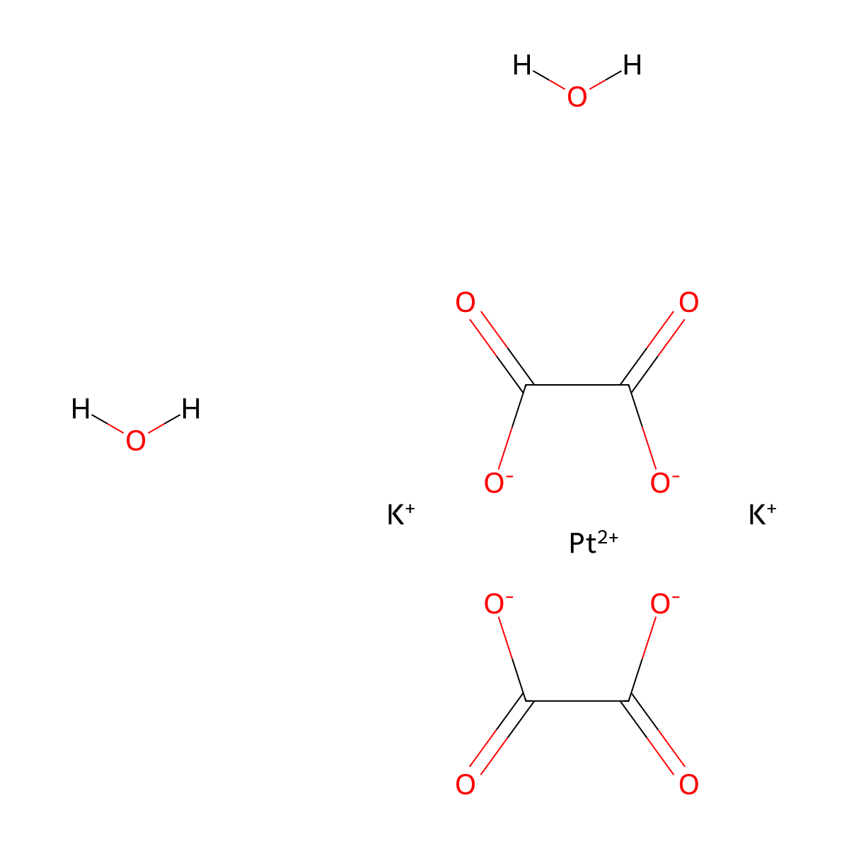 Potassium bis(oxalato)platinate(II) dihydrate molecular structure, CAS 14244-64-5