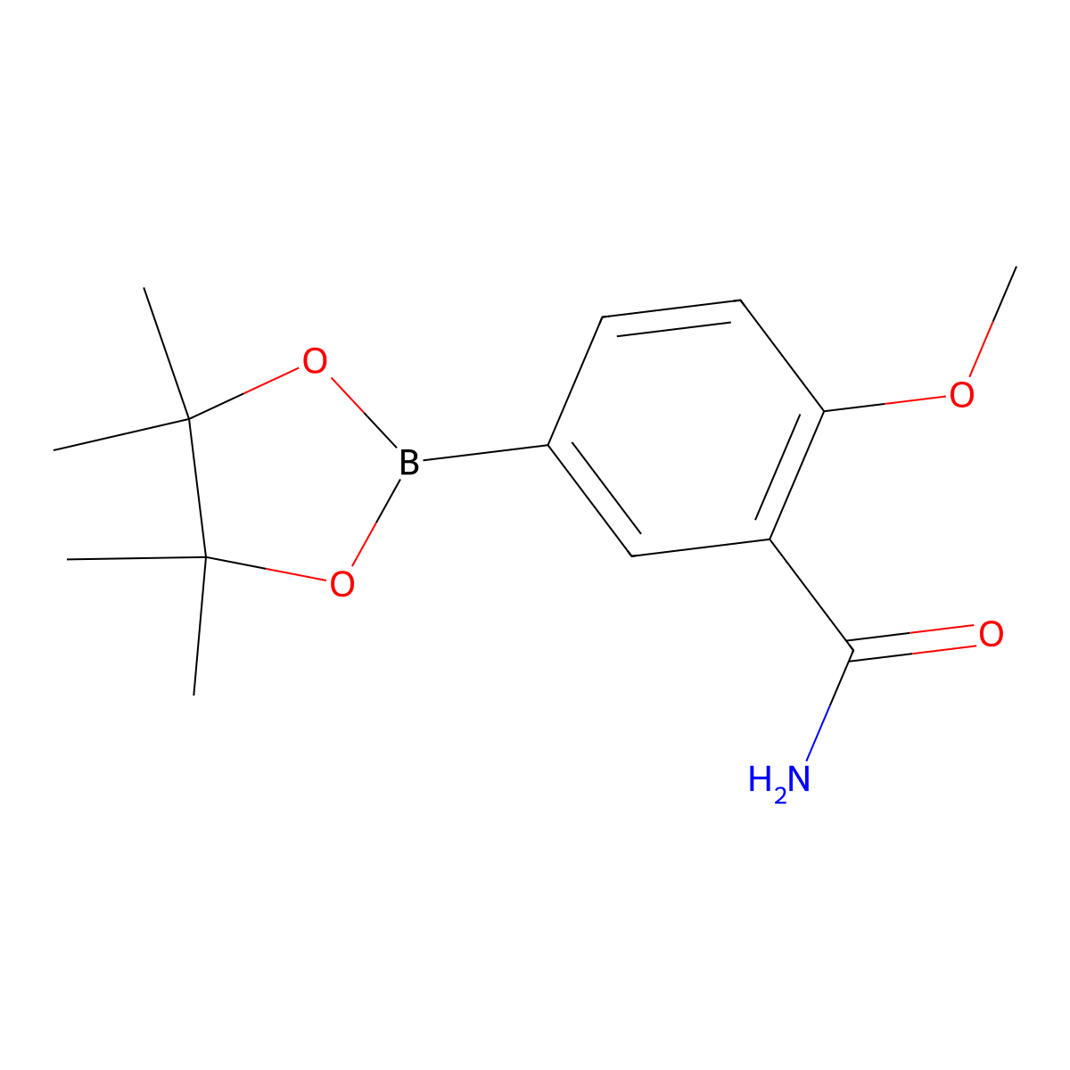 2-Methoxy-5-(4,4,5,5-tetramethyl-1,3,2-dioxaborolan-2-yl)benzamide molecular structure, CAS 1424432-41-6