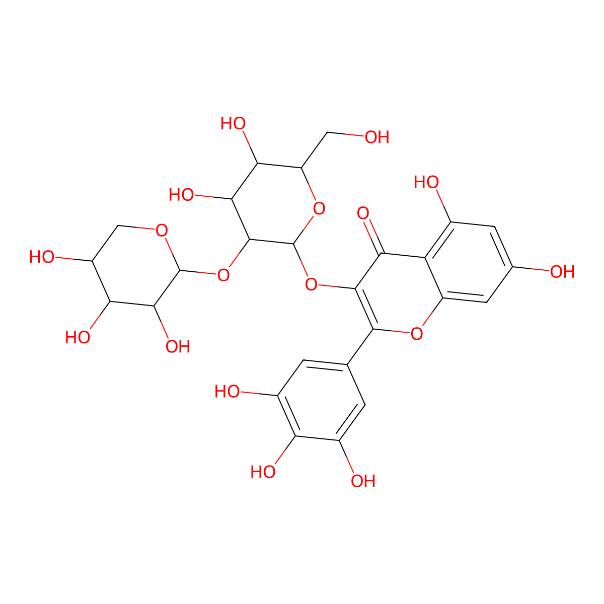 Myricetin 3-O-beta-D-xylopyranosyl(1-2)-beta-D-glucopyranoside molecular structure, CAS 142449-93-2