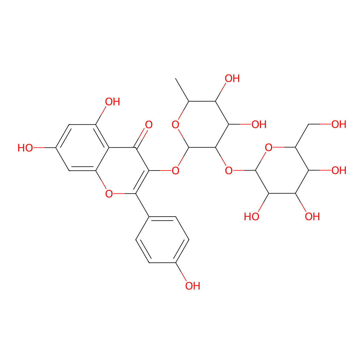 3-((6-Deoxy-2-O-beta-D-glucopyranosyl-alpha-L-mannopyranosyl)oxy)-5,7-dihydroxy-2-(4-hydroxyphenyl)-4H-1-benzopyran-4-one molecular structure, CAS 142451-65-8