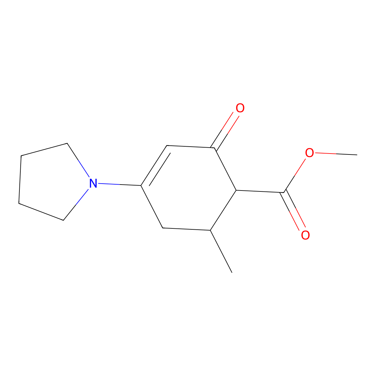 Methyl 6-methyl-2-oxo-4-(pyrrolidin-1-yl)cyclohex-3-ene-1-carboxylate molecular structure, CAS 142457-99-6