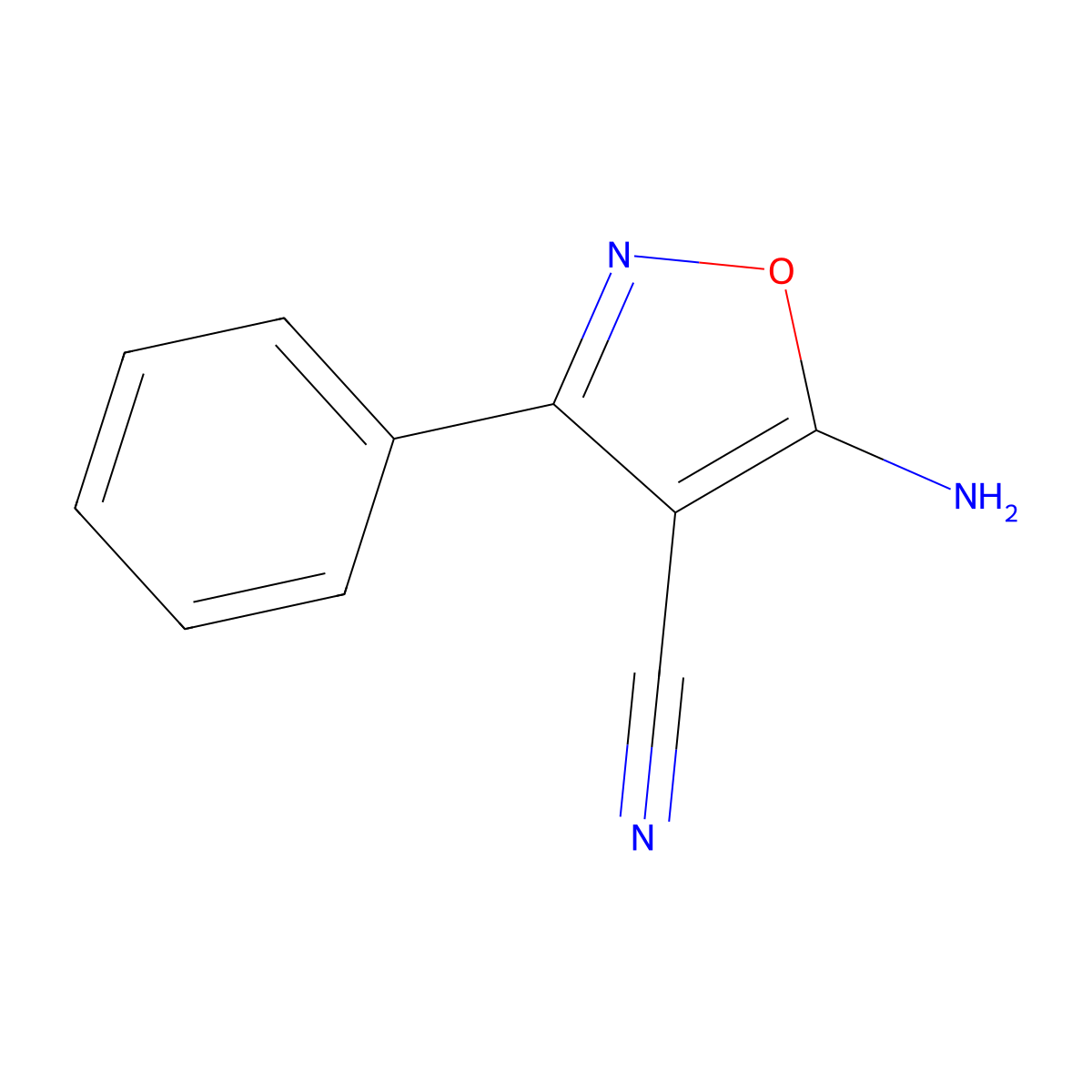 5-Amino-3-phenyl-1,2-oxazole-4-carbonitrile molecular structure, CAS 14246-77-6