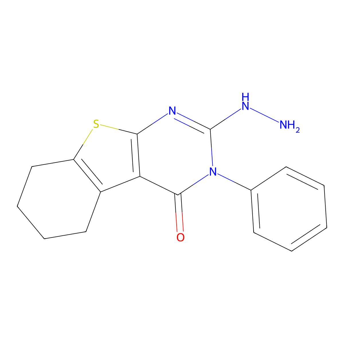 2-Hydrazino-3-phenyl-5,6,7,8-tetrahydro[1]benzothieno[2,3-d]pyrimidine-4(3H)-one molecular structure, CAS 142465-12-1
