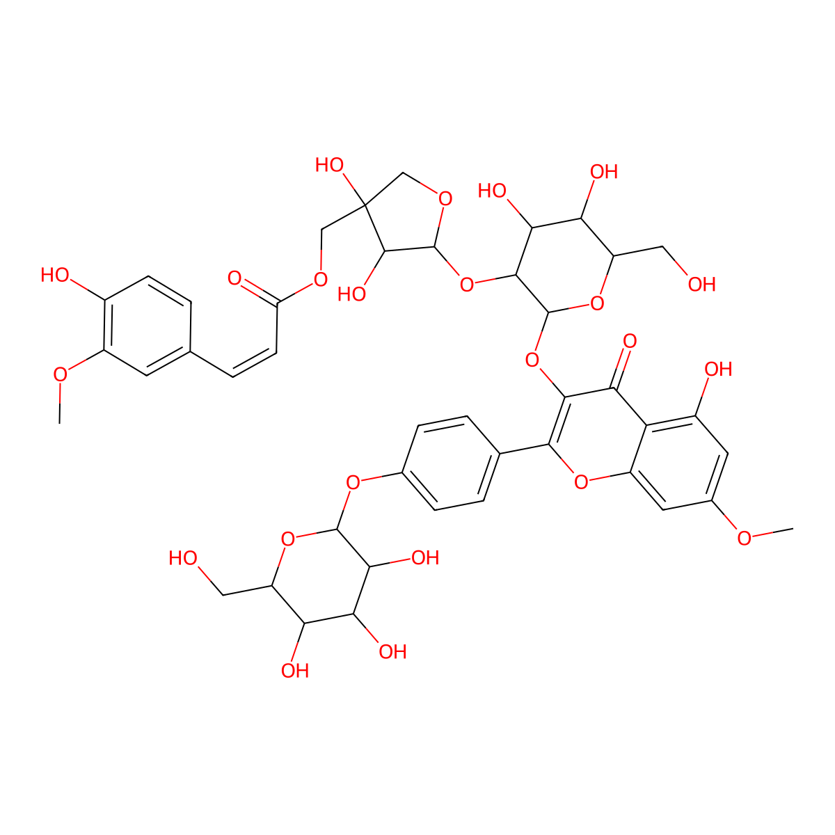 [(3S,4R,5S)-5-[(2S,3R,4S,5S,6R)-4,5-dihydroxy-2-[5-hydroxy-7-methoxy-4-oxo-2-[4-[(2S,3R,4S,5S,6R)-3,4,5-trihydroxy-6-(hydroxymethyl)oxan-2-yl]oxyphenyl]chromen-3-yl]oxy-6-(hydroxymethyl)oxan-3-yl]oxy-3,4-dihydroxyoxolan-3-yl]methyl (E)-3-(4-hydroxy-3-methoxyphenyl)prop-2-enoate molecular structure, CAS 142473-98-1