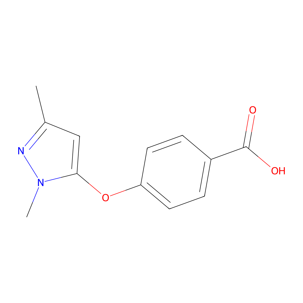 4-((1,3-Dimethyl-1H-pyrazol-5-yl)oxy)benzoic acid molecular structure, CAS 1424857-07-7
