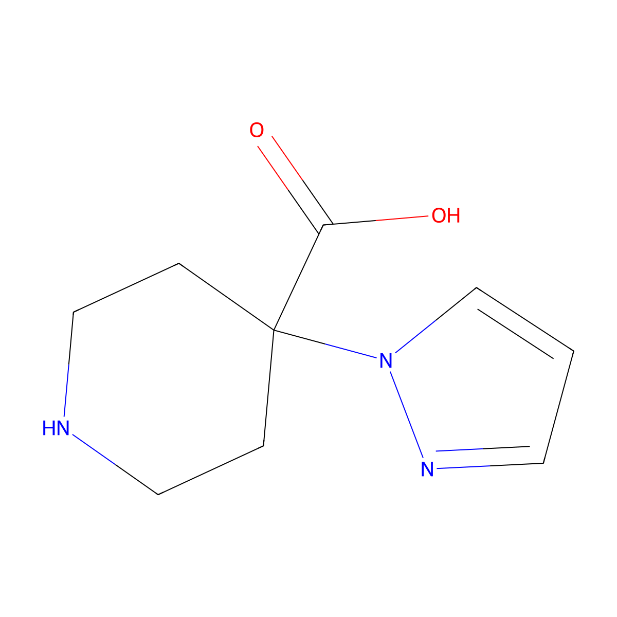4-(1H-pyrazol-1-yl)piperidine-4-carboxylic acid molecular structure, CAS 1424939-25-2