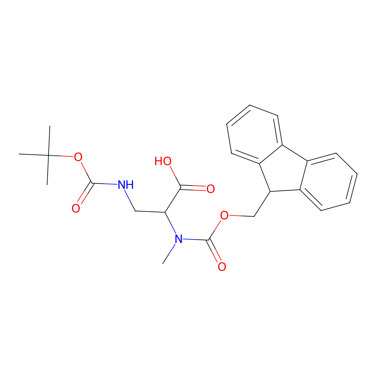 (R)-2-((((9H-Fluoren-9-yl)methoxy)carbonyl)(methyl)amino)-3-((tert-butoxycarbonyl)amino)propanoic acid molecular structure, CAS 1424972-75-7