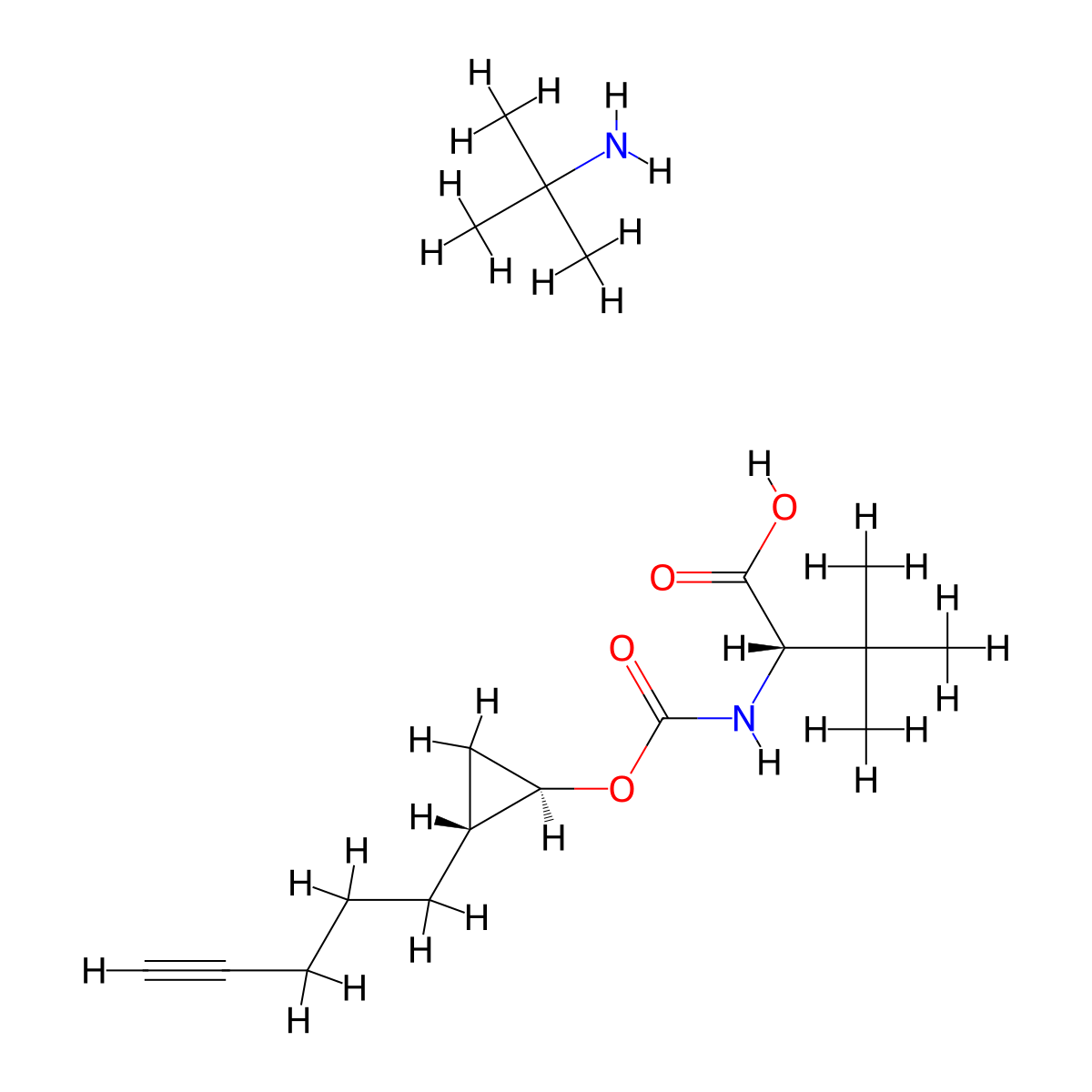 2-Methylpropan-2-amine (S)-3,3-dimethyl-2-((((1R,2R)-2-(pent-4-yn-1-yl)cyclopropoxy)carbonyl)amino)butanoate molecular structure, CAS 1425038-21-6