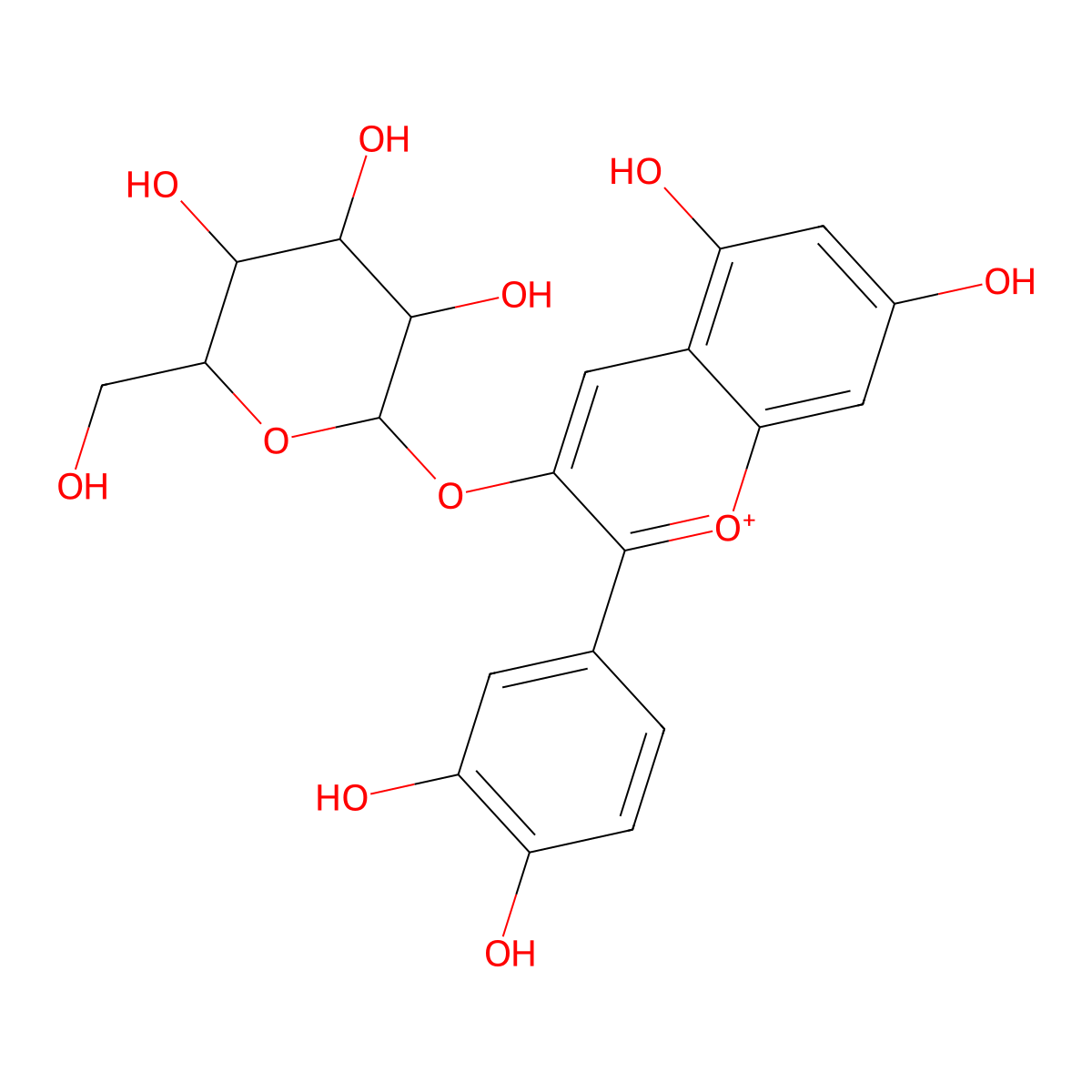 Cyanidin 3-O-galactoside molecular structure, CAS 142506-26-1