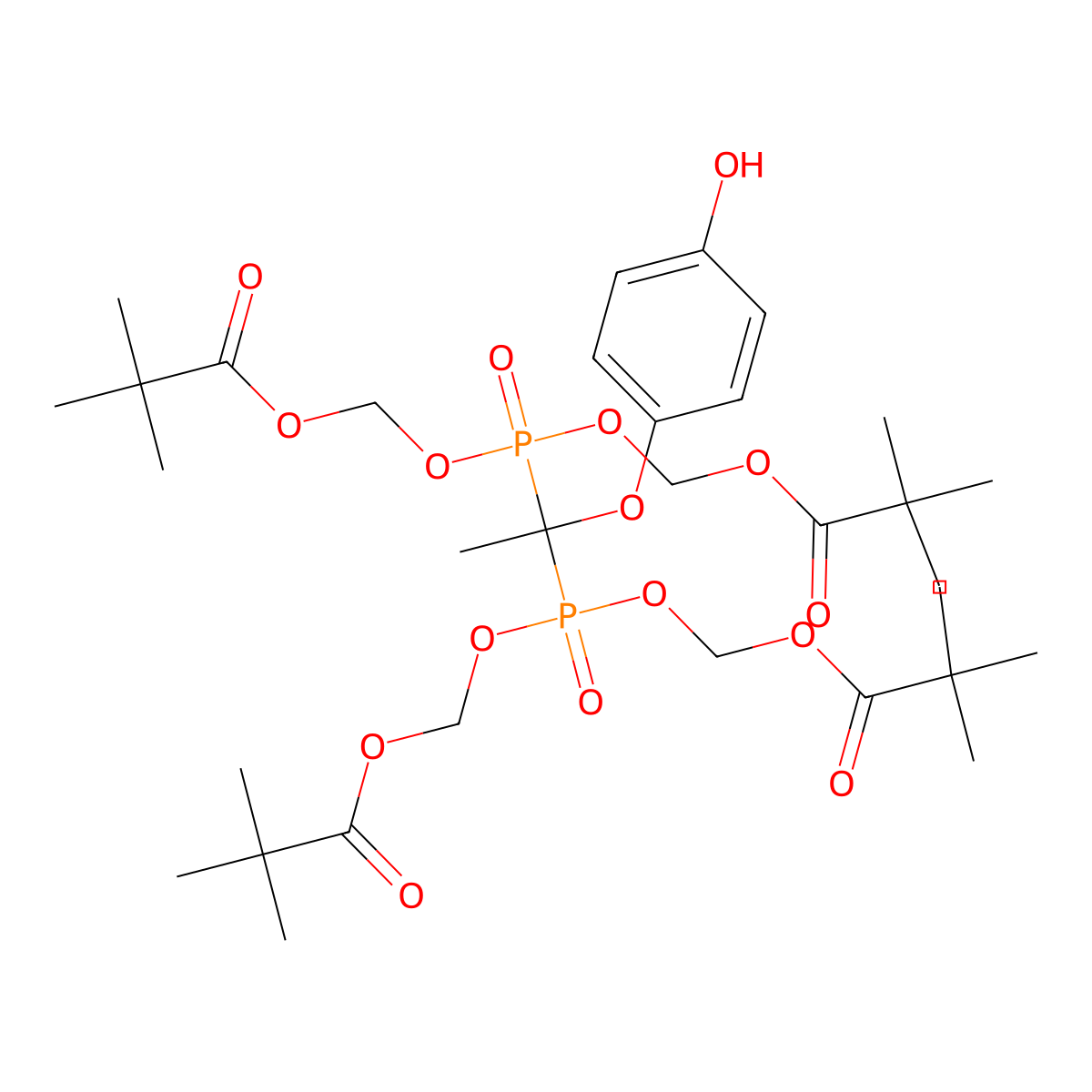 [[1-[Bis(2,2-dimethylpropanoyloxymethoxy)phosphoryl]-1-(4-hydroxyphenoxy)ethyl]-(2,2-dimethylpropanoyloxymethoxy)phosphoryl]oxymethyl 2,2-dimethylpropanoate molecular structure, CAS 142523-14-6