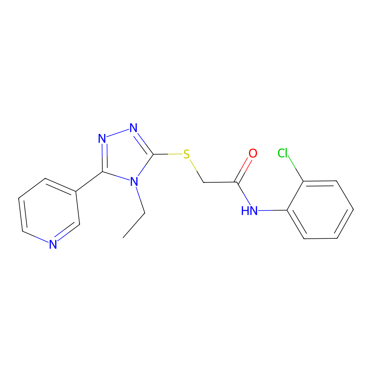 N-(2-chlorophenyl)-2-[(4-ethyl-5-pyridin-3-yl-4H-1,2,4-triazol-3-yl)sulfanyl]acetamide molecular structure, CAS 142529-65-5